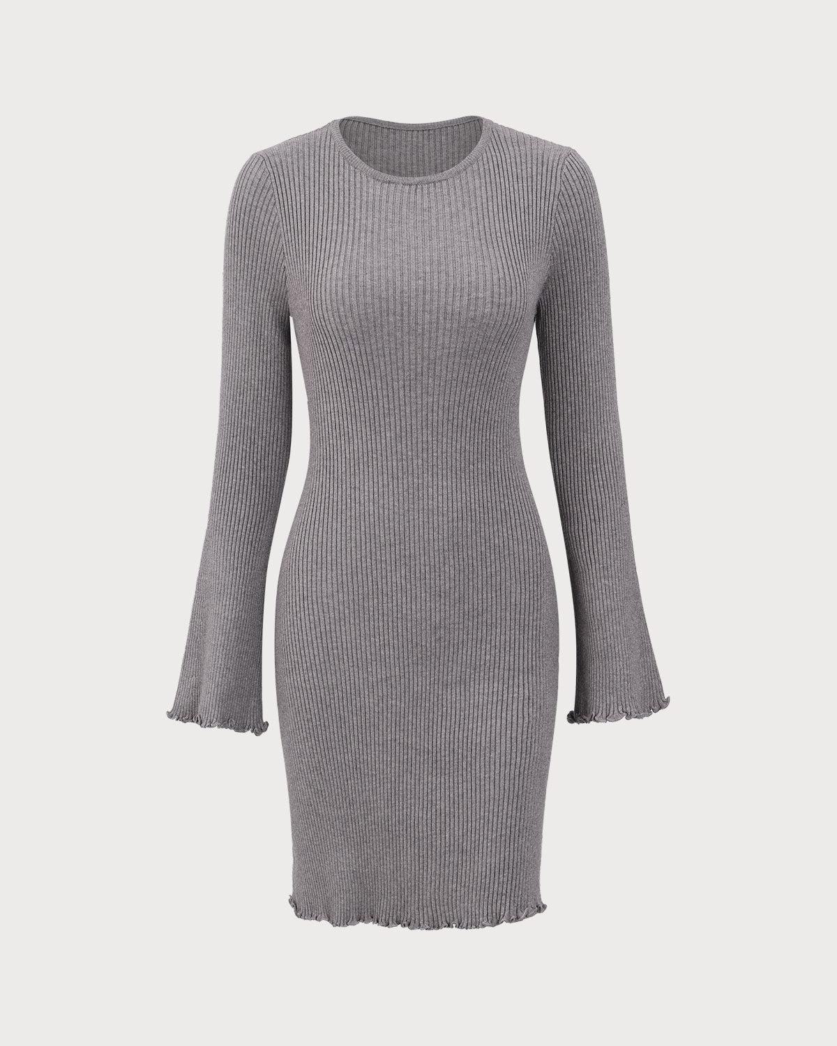 Grey Boat Neck Sweater Mini Dress Product Image