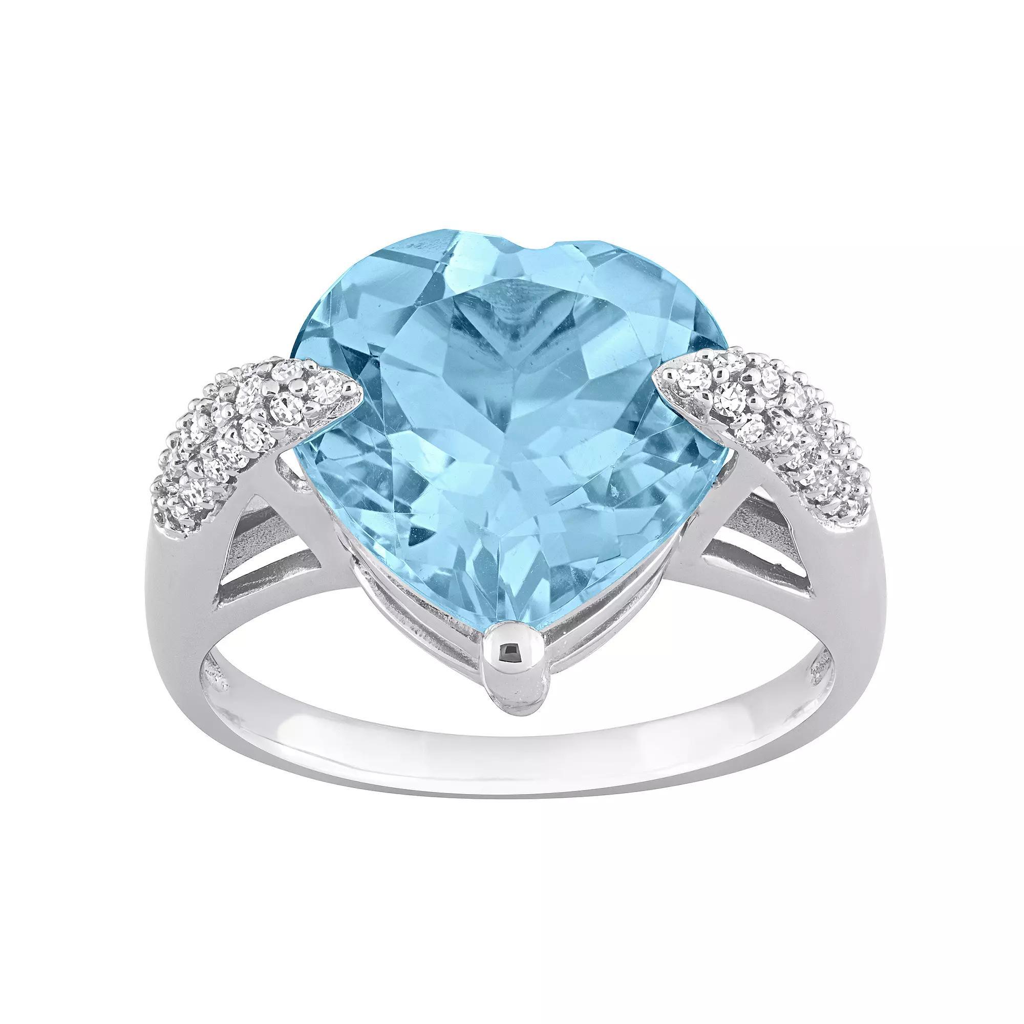 Stella Grace 14k White Gold Sky Blue Topaz & 1/5 Carat T.W. Diamond Heart Fashion Ring, Women's, Size: 8 Product Image