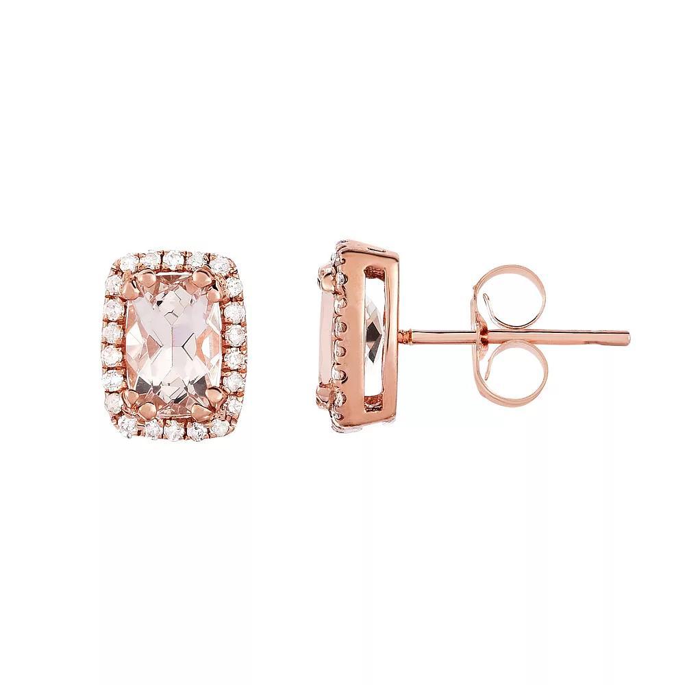 14k Rose Gold 1/8 Carat T.W. Diamond & Morganite Stud Earrings, Women's Product Image