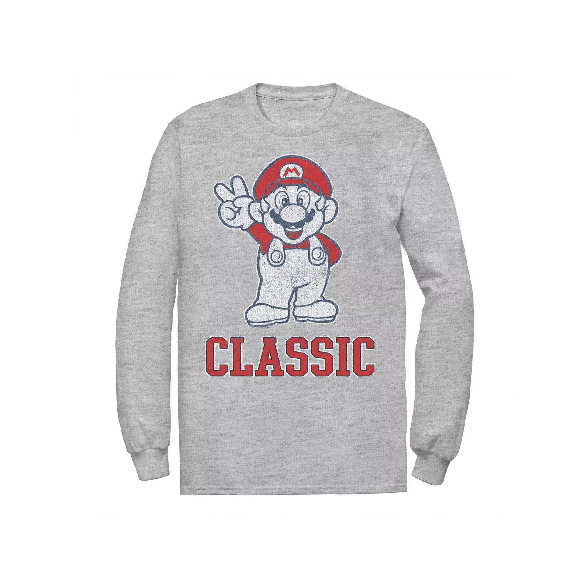 Men's Super Mario Bros Classic Draw Long Sleeve Tee, Size: XL Tall, Athletic Grey Product Image