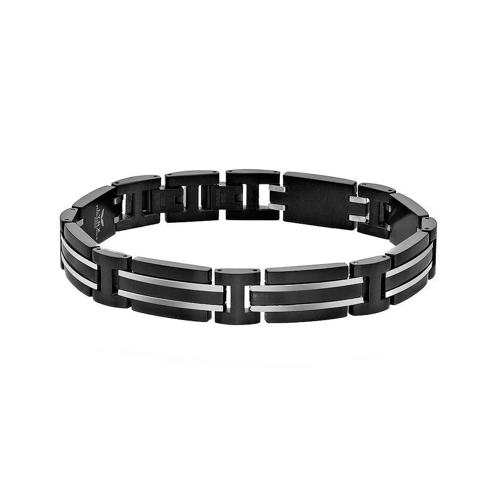 LYNX Men's Black Ion-Plated Stainless Steel Link Bracelet, Size: 8.5", Two Tone Product Image