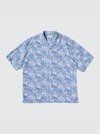 Mens Unsodo Open Collar Shirt Short Sleeve Printed Blue XS UNIQLO US Product Image