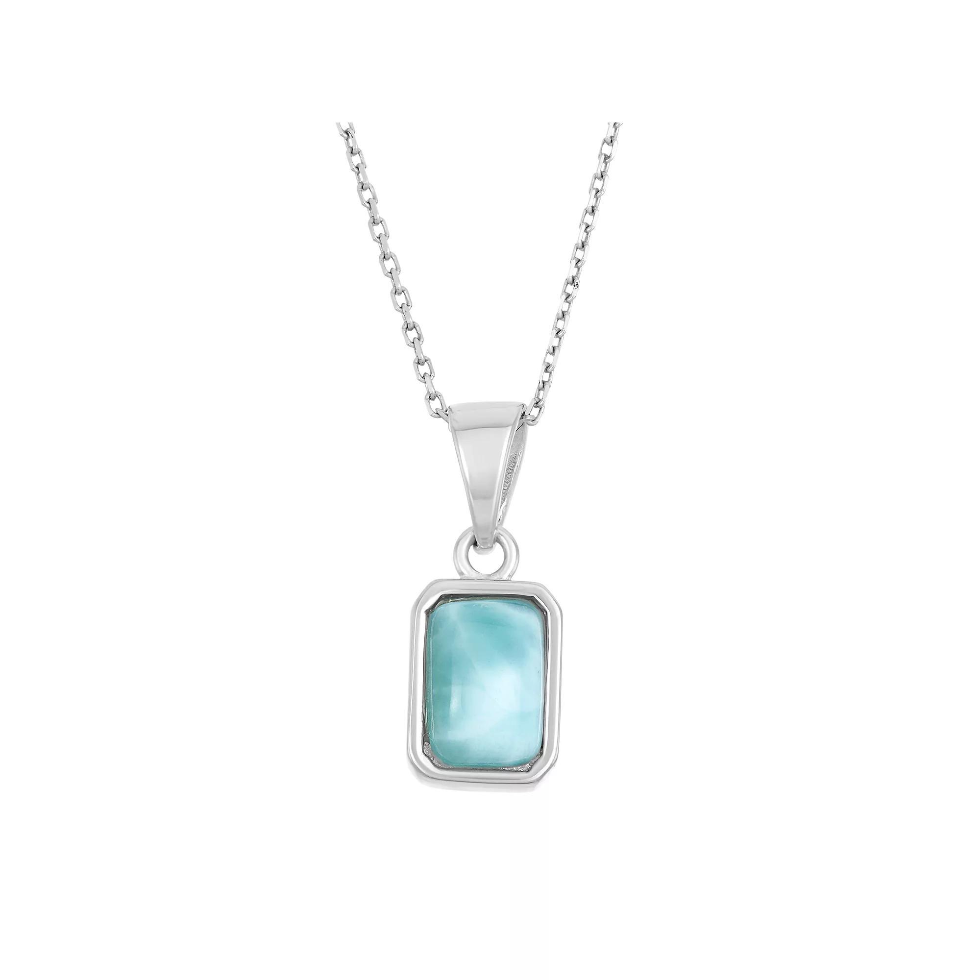 Larimar Sterling Silver Rectangle Halo Pendant Necklace, Women's, Size: 18", Blue Product Image