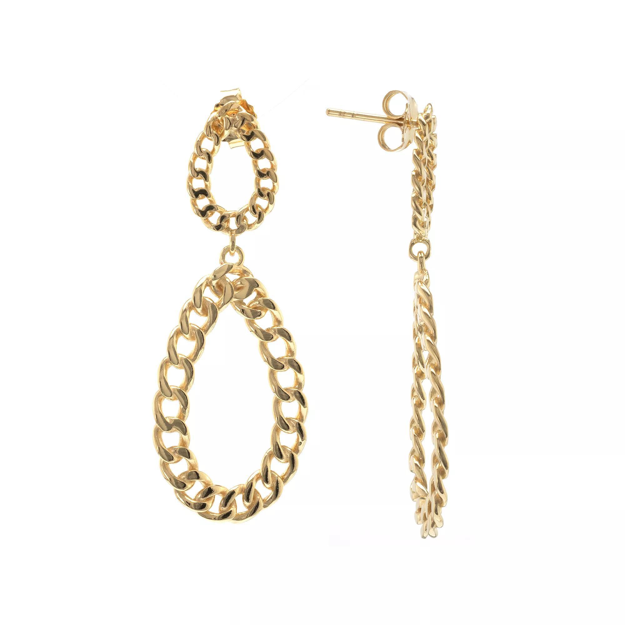 Judy Crowell Sterling Silver Chain Link Open Oval Double Drop Earrings, Women's, Gold Tone Product Image