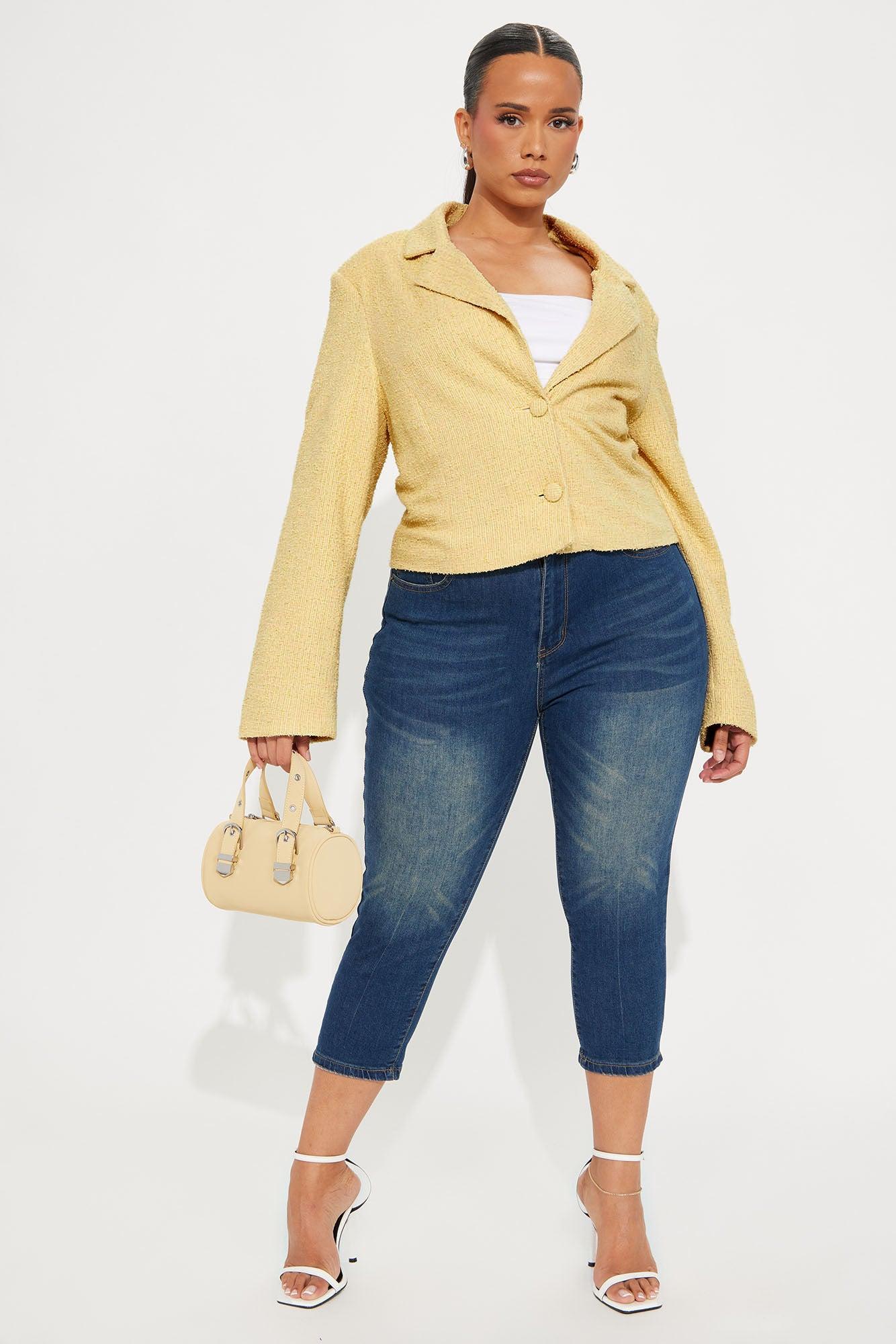 Dana Cropped Solid Tweed Blazer - Yellow Product Image