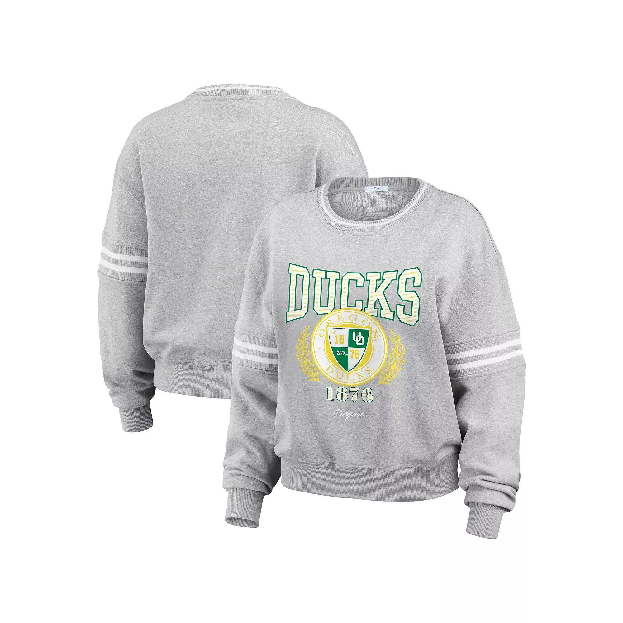 Women's WEAR by Erin Andrews Heather Gray Oregon Ducks Classic Stripe Pullover Sweater, Size: Medium, Grey Product Image