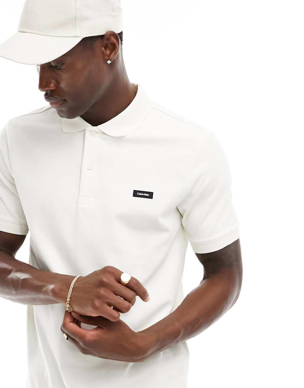 Calvin Klein stretch pique slim polo in white Product Image