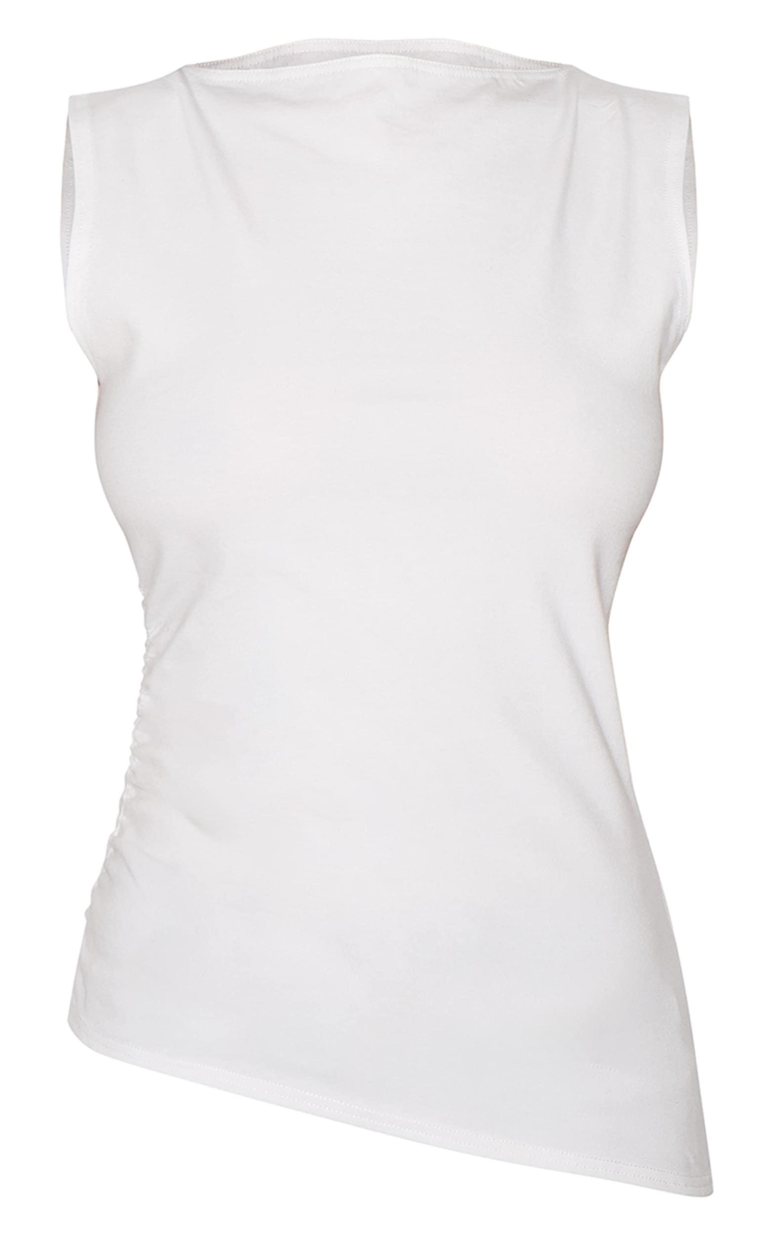 White Cotton Straight Neck Long Top Product Image