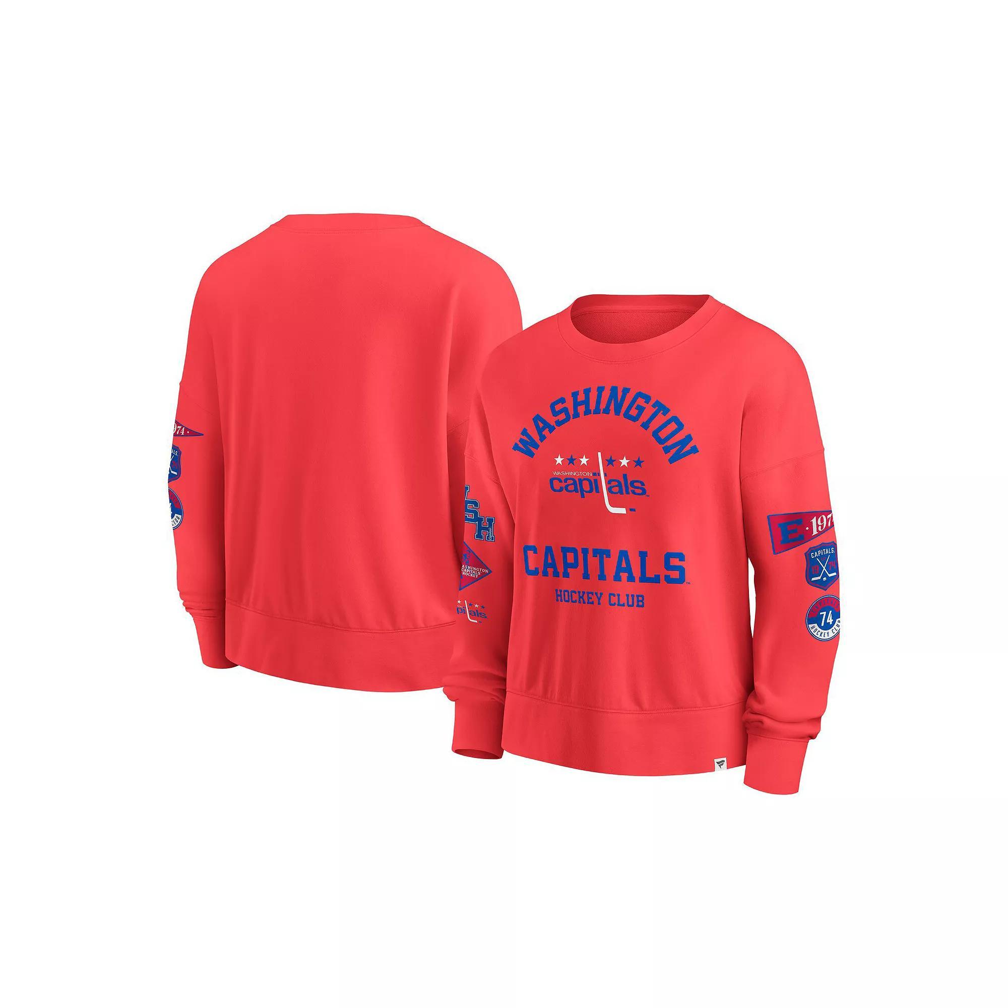 Women's Fanatics  Red Washington Capitals Oversized Vintage Go Team Pullover Sweatshirt, Size: XL Product Image