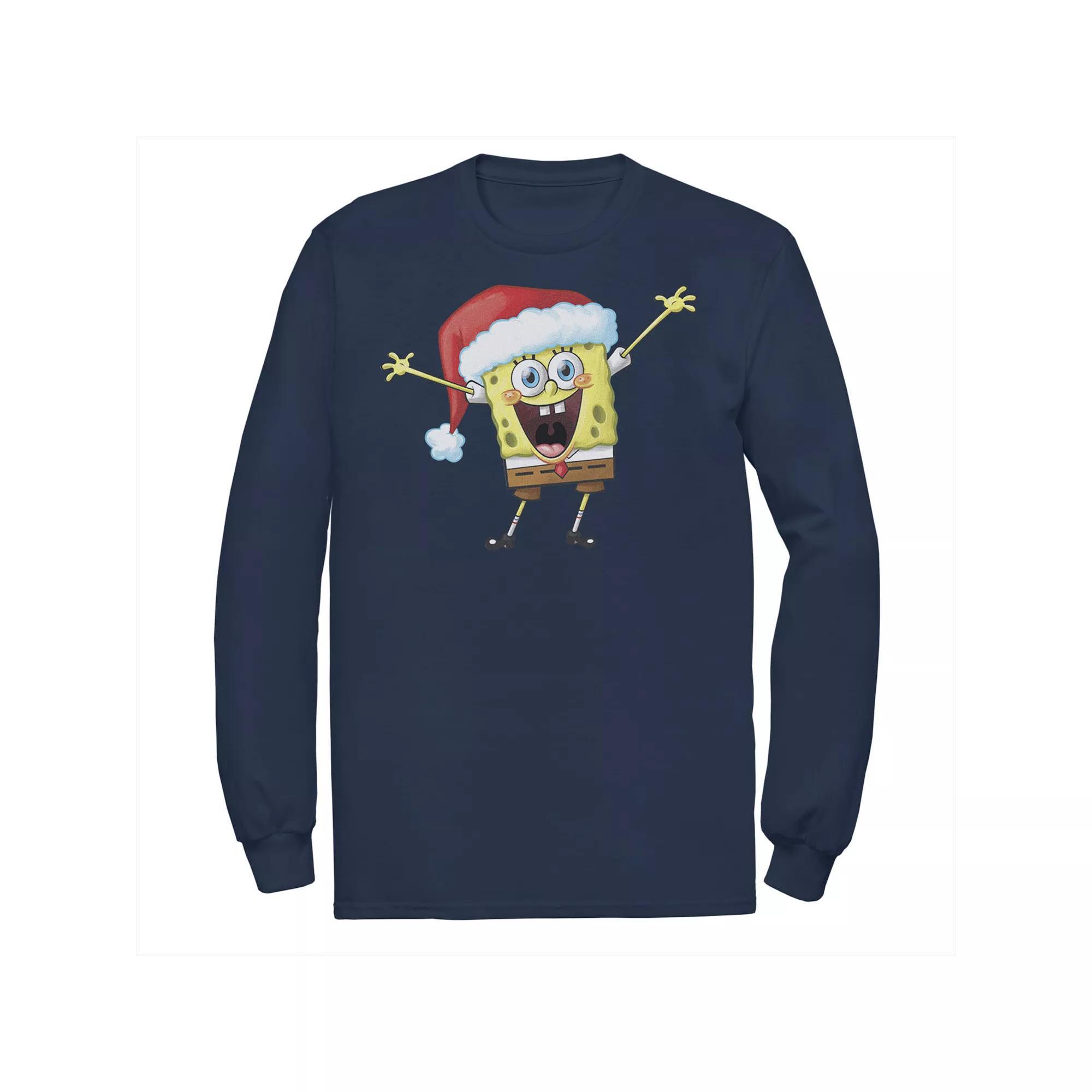 Men's Spongebob Squarepants One Happy Sponge Holiday Long Sleeve Tee, Size: Small, Black Product Image