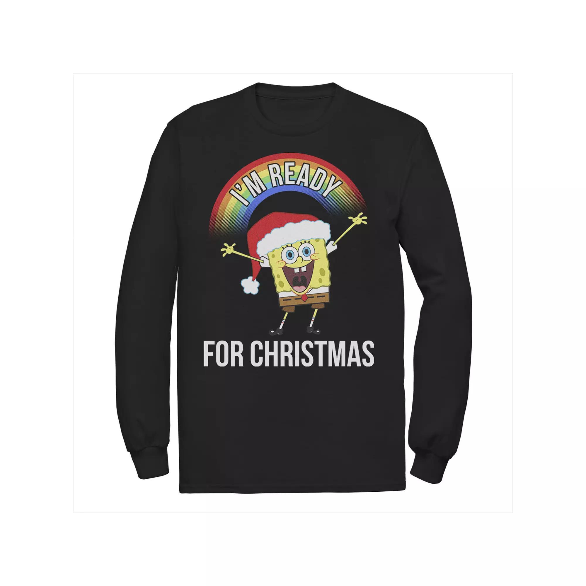 Men's Nickelodeon SpongeBob SquarePants I'm Ready For Christmas Rainbow Long Sleeve Graphic Tee, Size: 3XL, Black Product Image
