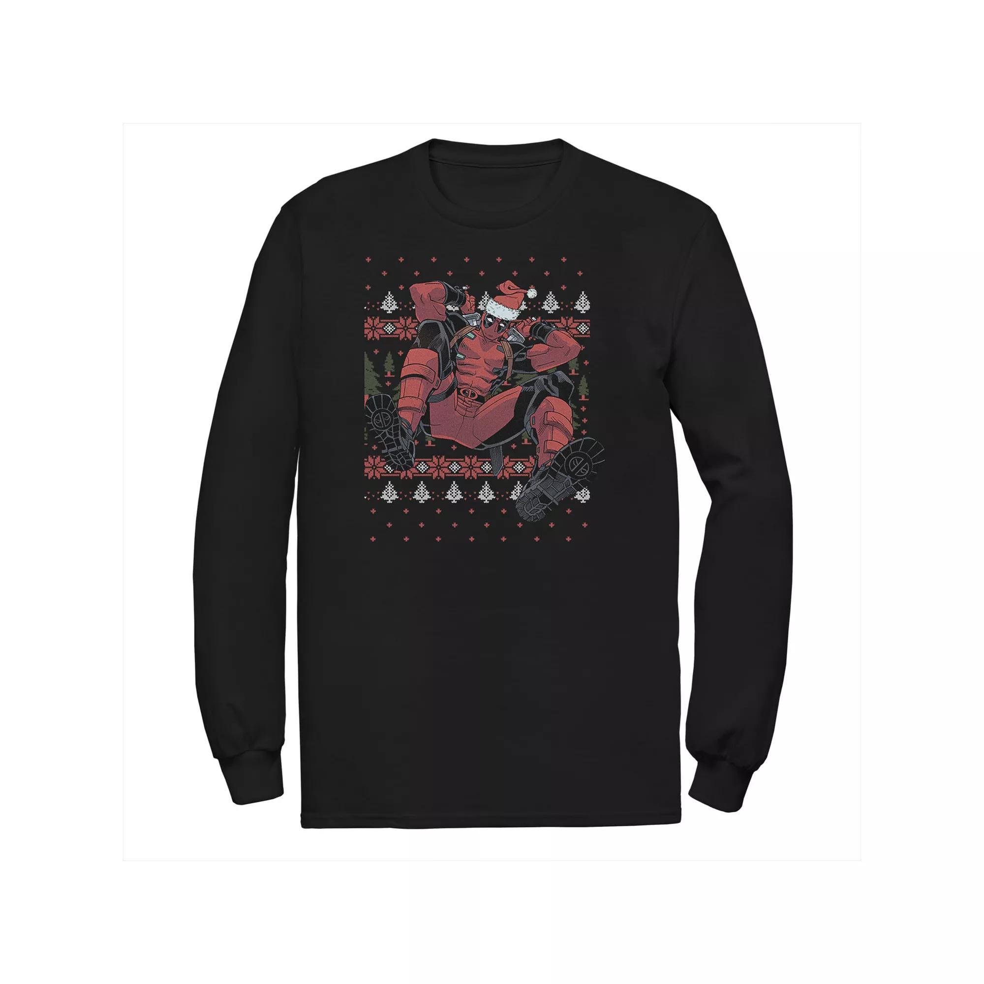 Men's Marvel Deadpool Santa Hat Ugly Holiday Tee, Size: Medium, Black Product Image