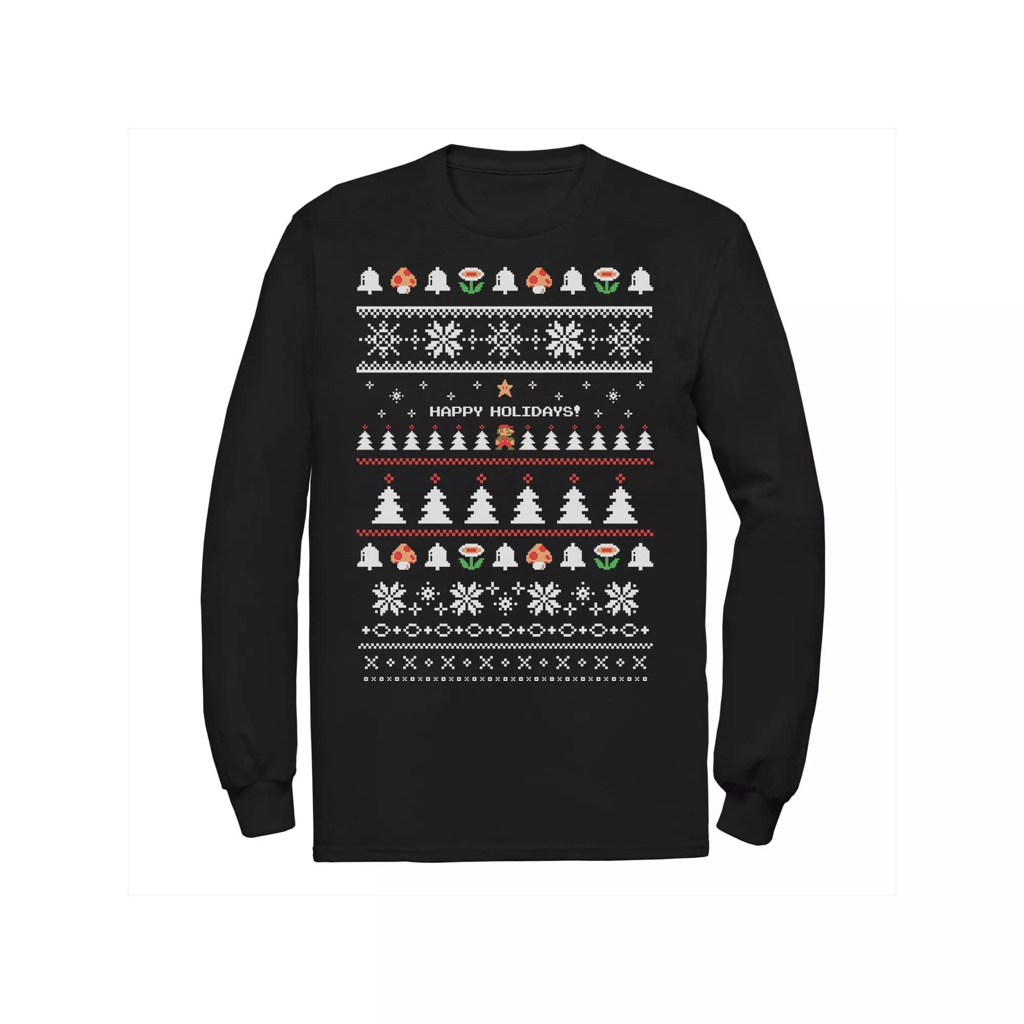 Men's Nintendo Super Mario Happy Holidays Pixels Tee, Size: 3XL, Black Product Image