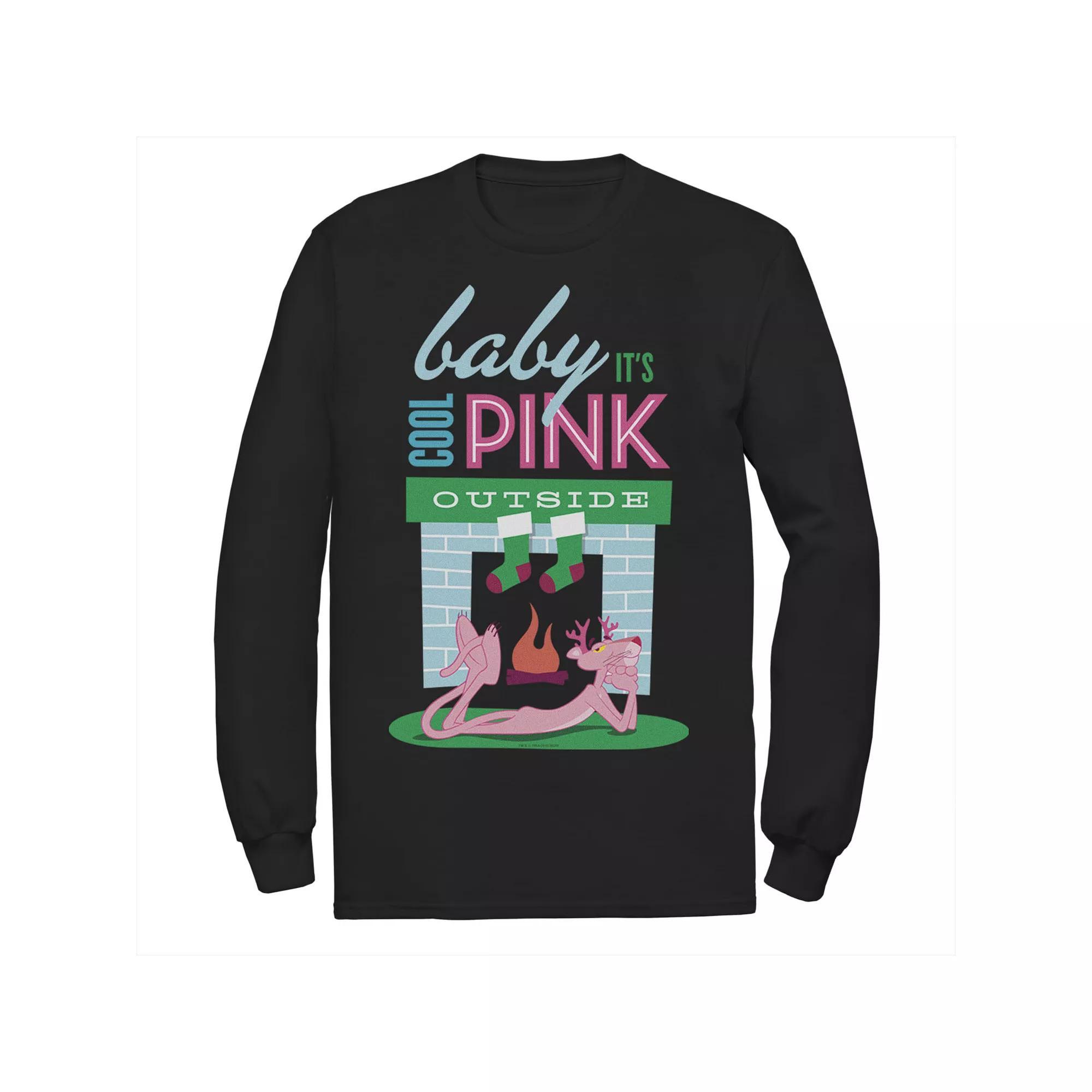 Men's Pink Panther Baby It's Cool Pink Outside Holiday Tee, Size: Small, Black Product Image