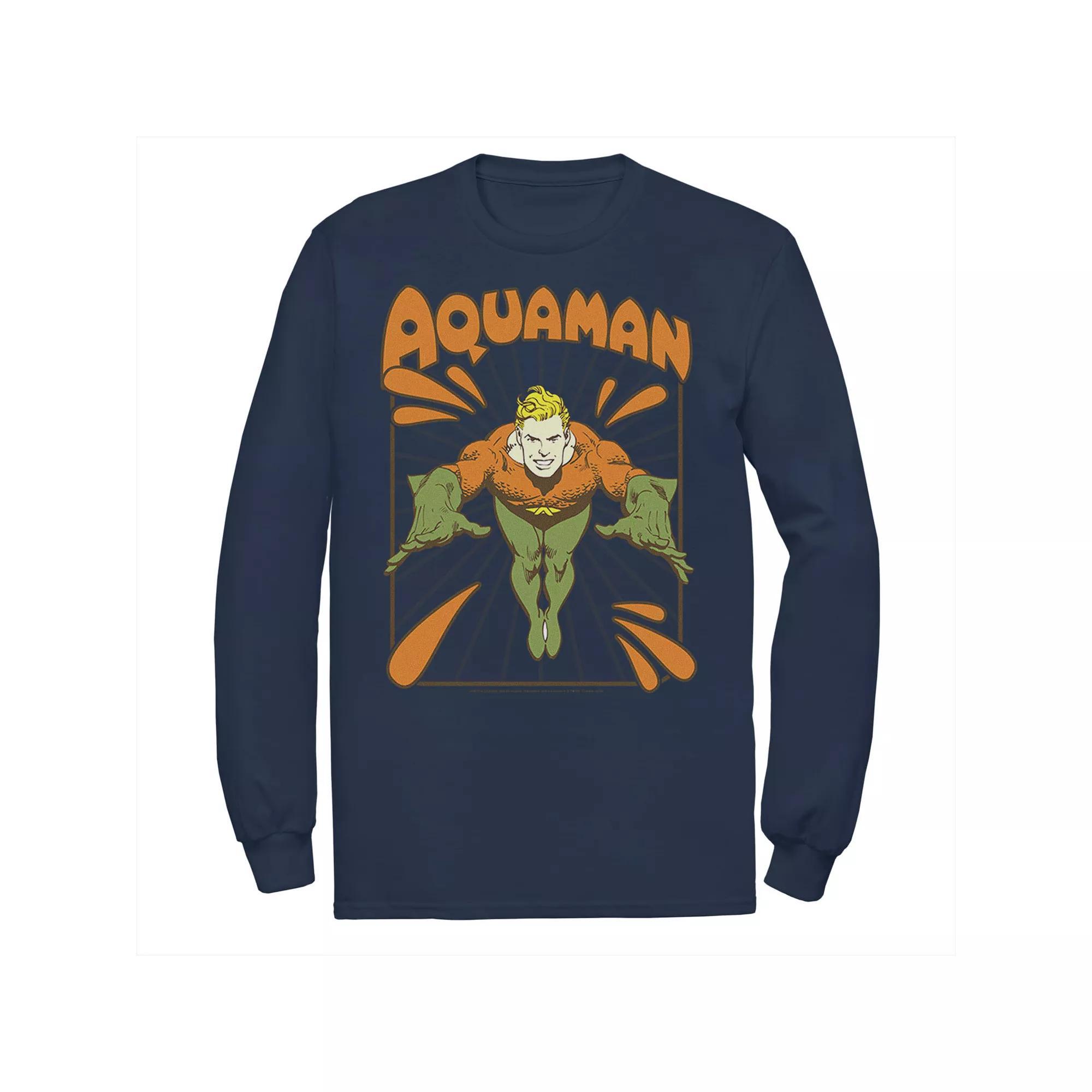 Men's DC Comics Aquaman Simple Text Logo Portrait Tee, Size: XXL, Blue Product Image