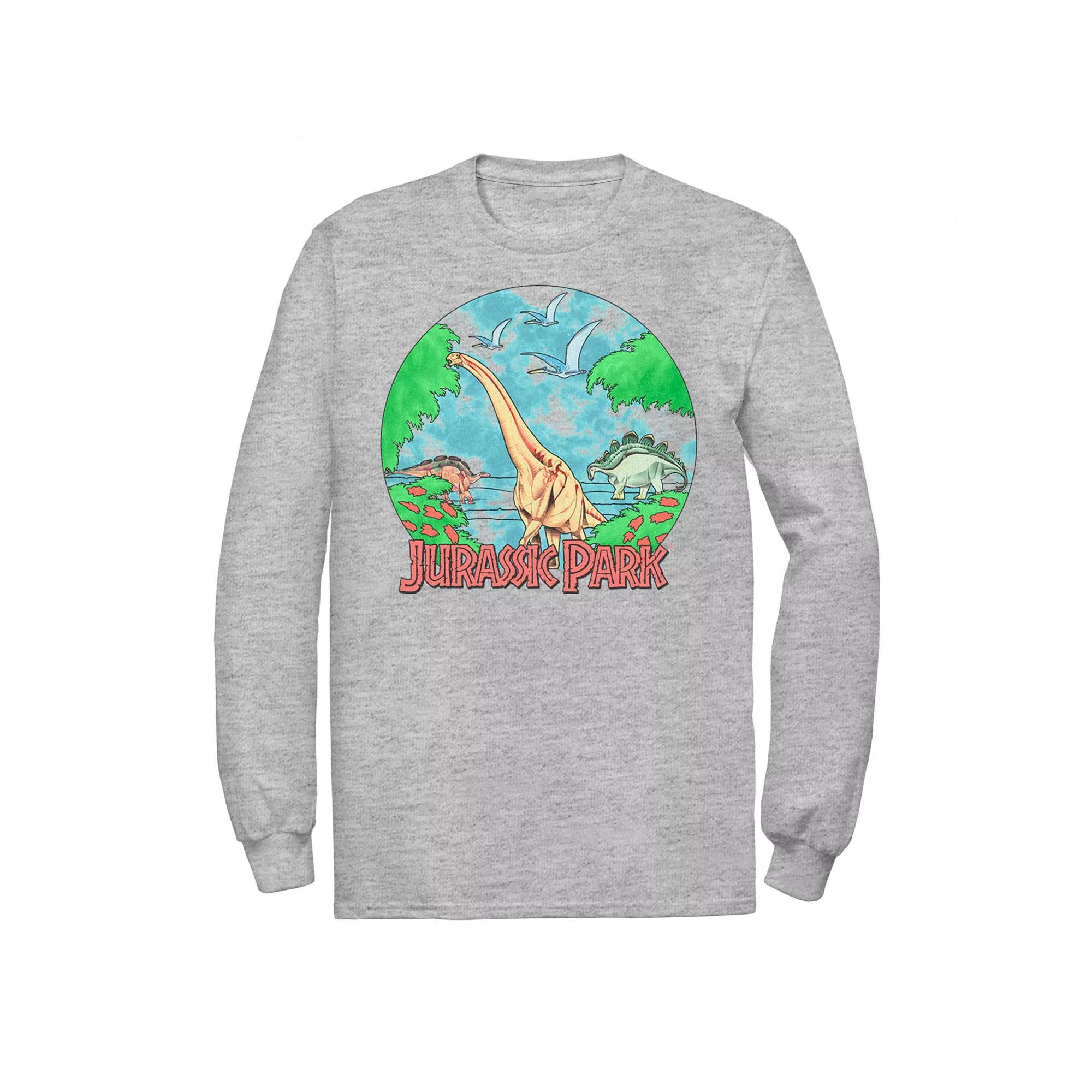 Men's Jurassic Park Retro Globe Watercolor Scene Tee, Size: Medium, Athletic Grey Product Image