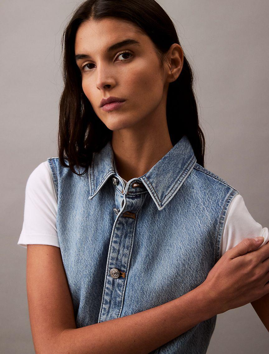 Calvin Klein Women's Sleeveless Denim Button-Down Dress - Blue - XS Product Image