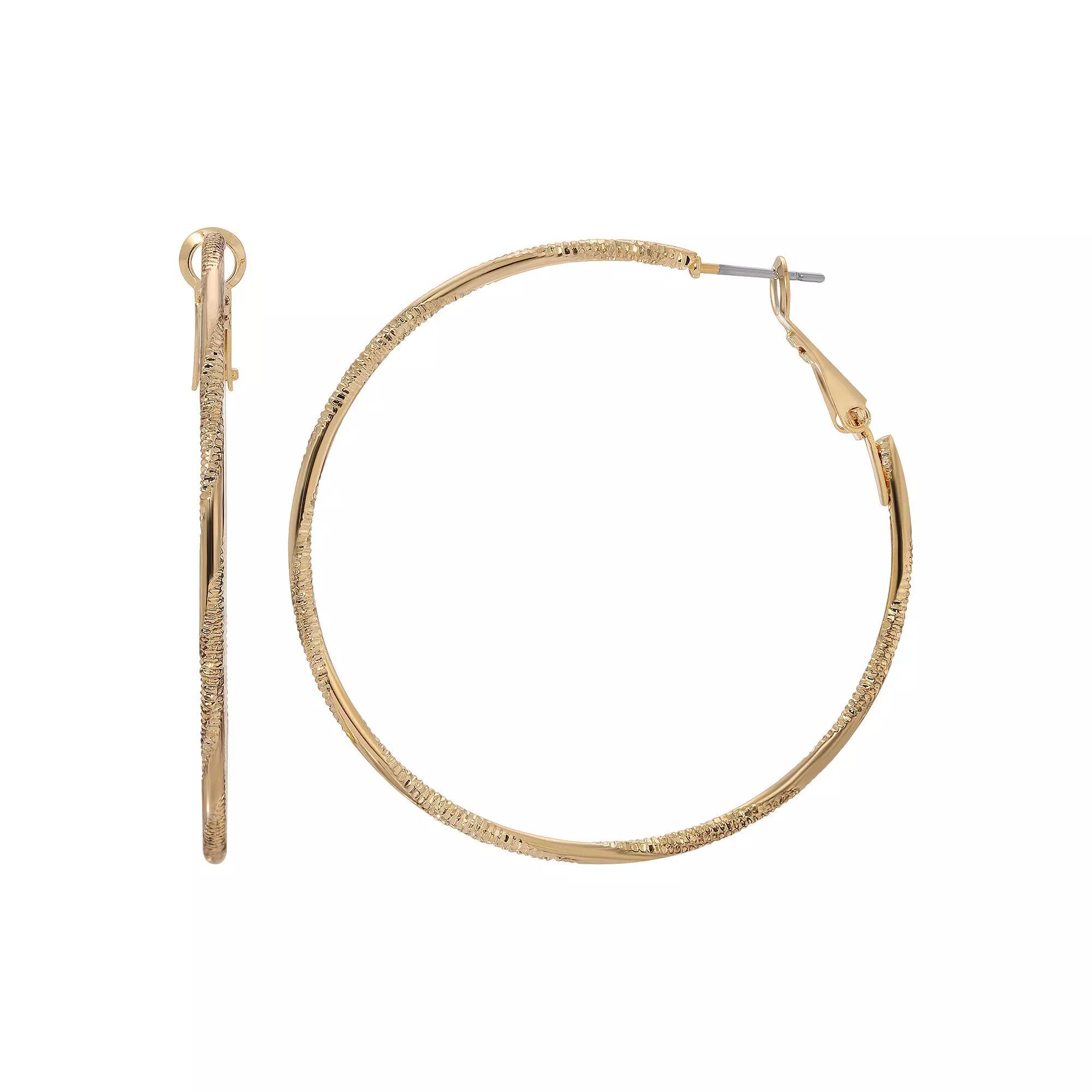 1928 Thin Textured Hoop Earrings, Womens, Yellow Product Image