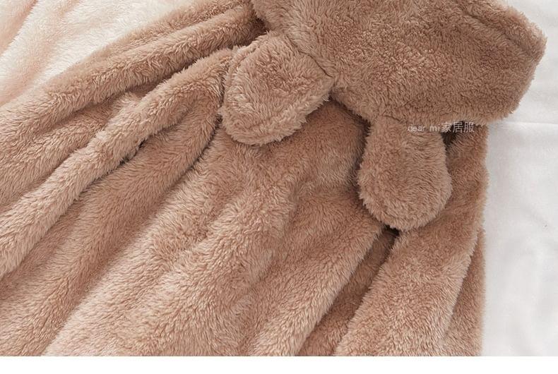 Couple Matching Plain Bear Ear Hood Coral Fleece Button Robe Product Image