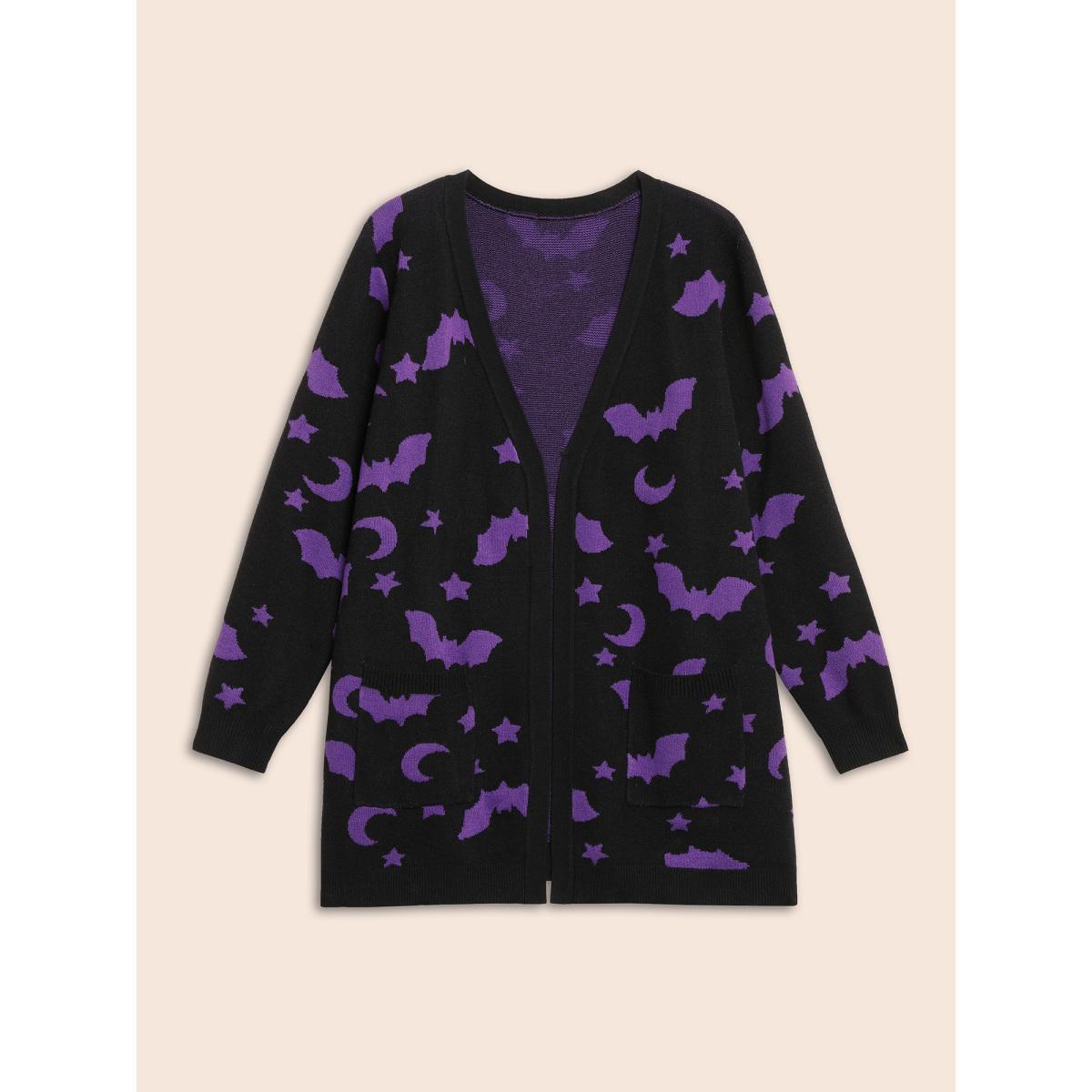 Plus Size Bat Printed Jacquard Cardigan Black Women Casual Loose Long Sleeve Everyday Cardigans BloomChic 14-16/1X Product Image