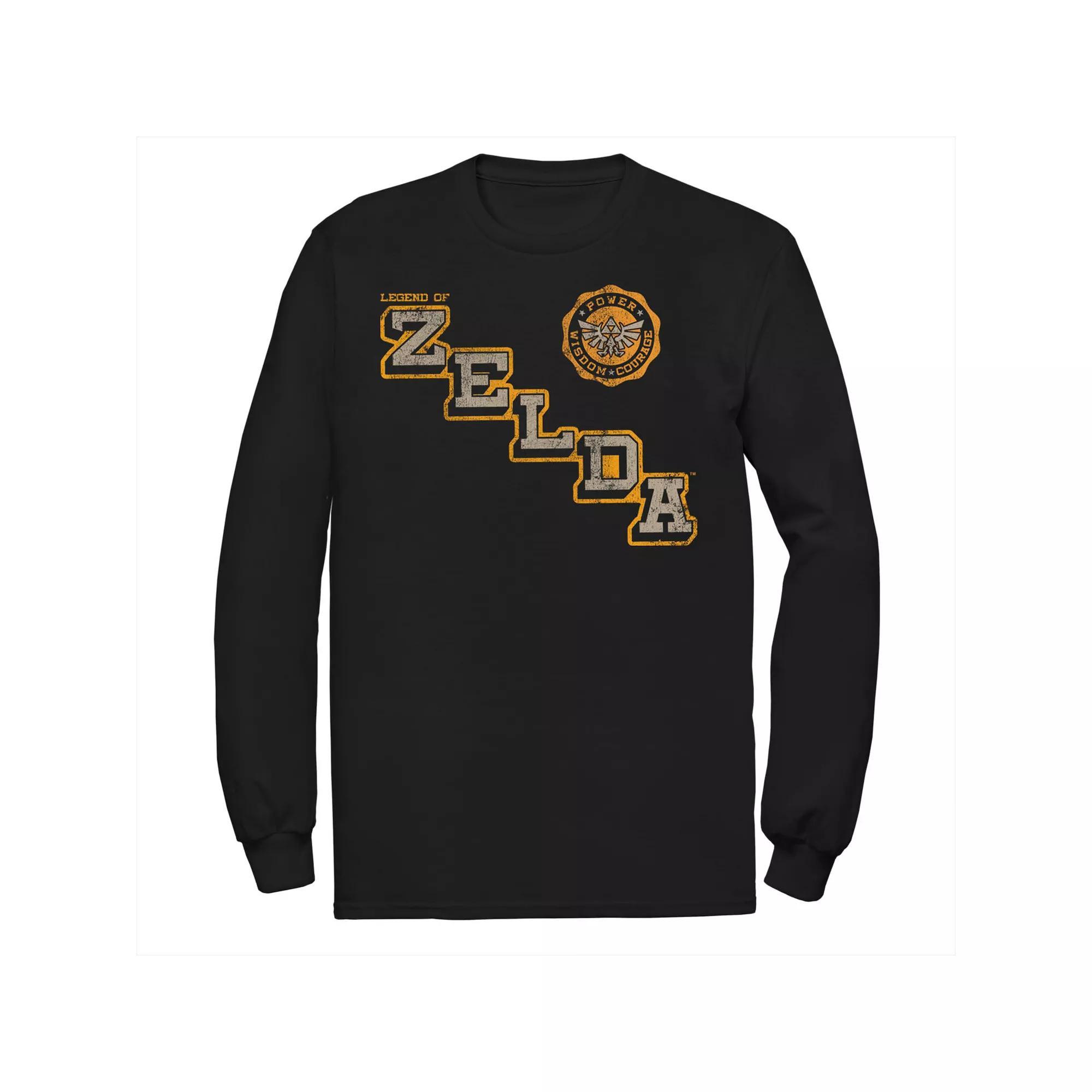 Men's The Legend Of Zelda Collegiate Style Logo Long Sleeve Tee, Size: Large Tall, Black Product Image