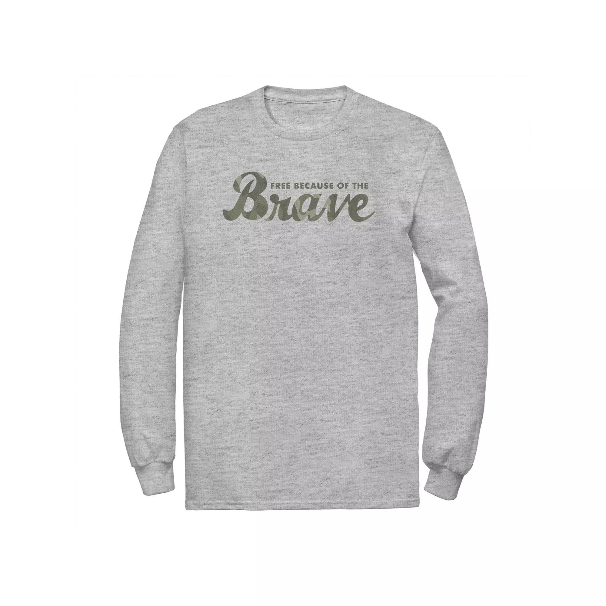 Big & Tall Free Because Of The Brave Camouflage Text Tee, Mens Athletic Grey Product Image