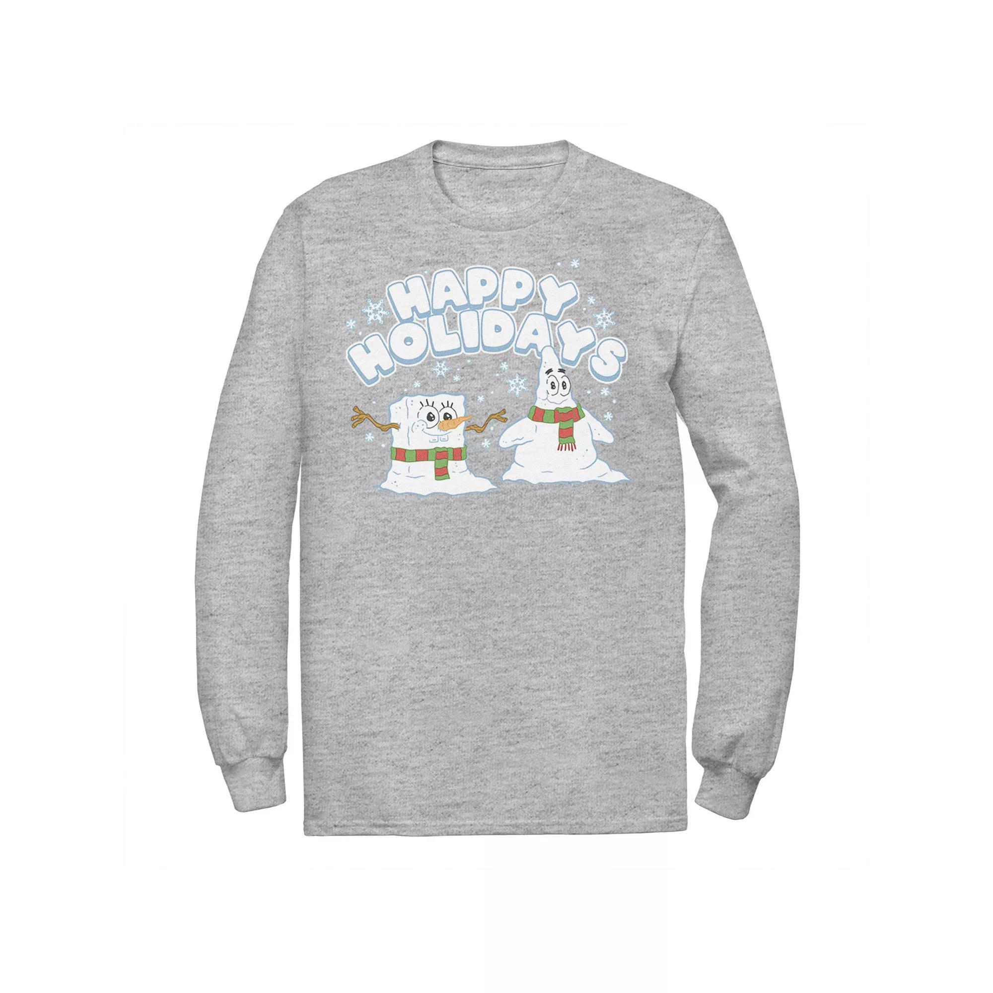 Men's Nickelodeon Spongebob Squarepants Patrick Star Snowmen Happy Holidays Long Sleeve Graphic Tee, Size: XL, White Product Image