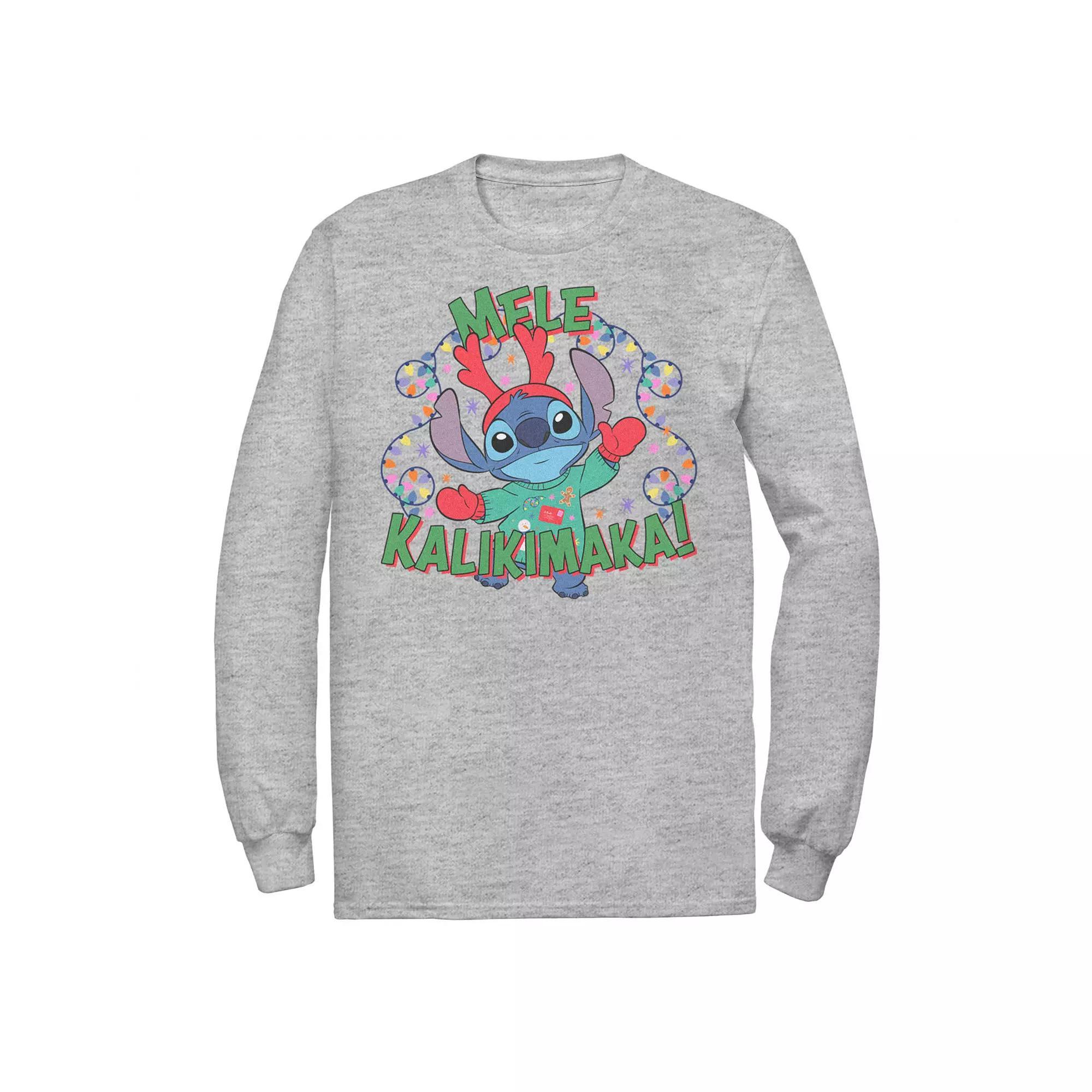 Disney's Lilo & Stitch Men's Mele Kalikimaka Stitch Long Sleeve Tee, Size: XXL, Athletic Grey Product Image