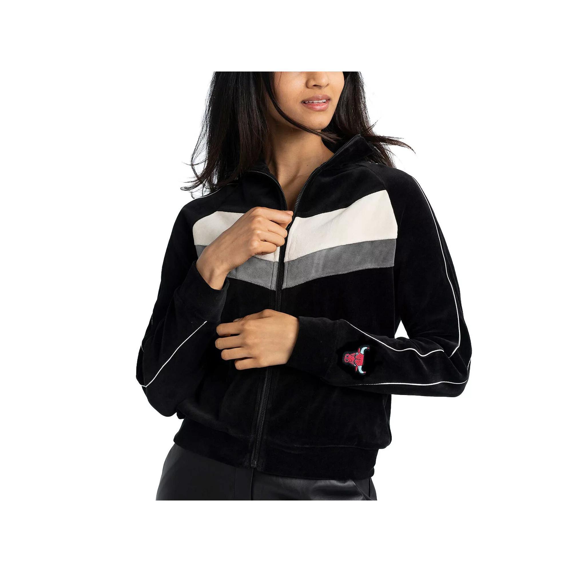Women's Lusso Black Chicago Bulls Nixie Chevron Color-Block Raglan Full-Zip Track Jacket, Size: Medium Product Image