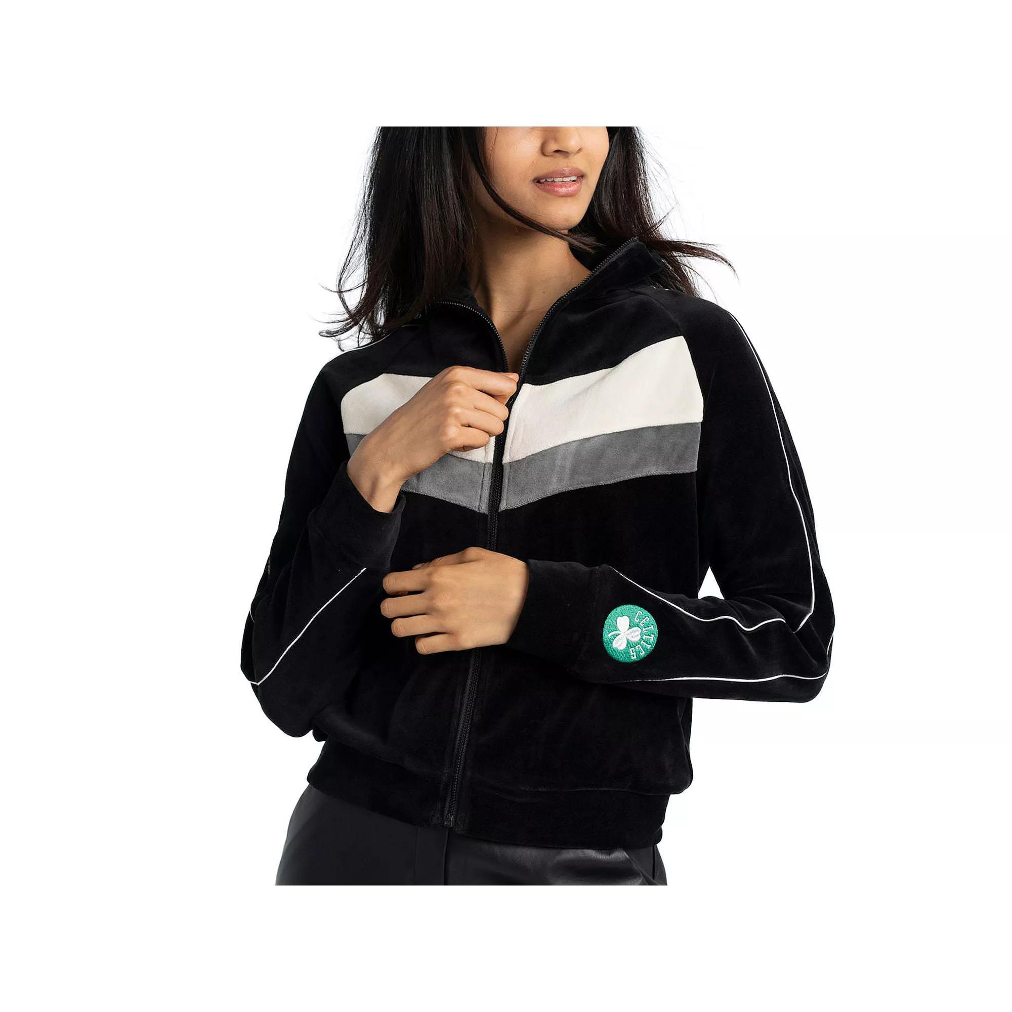 Women's Lusso Black New York Knicks Nixie Chevron Color-Block Raglan Full-Zip Track Jacket, Size: Large Product Image