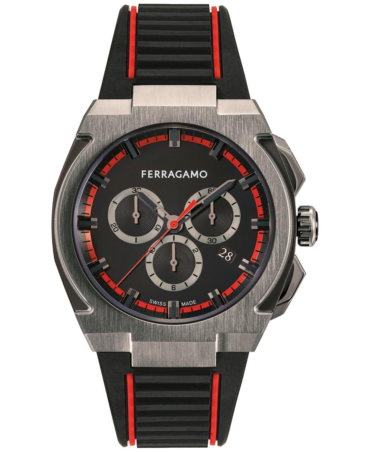 FERRAGAMO Men's 43mm Supreme Chrono Watch With Polyurethane Strap, Gunmetal In Ip Black/black/red Product Image