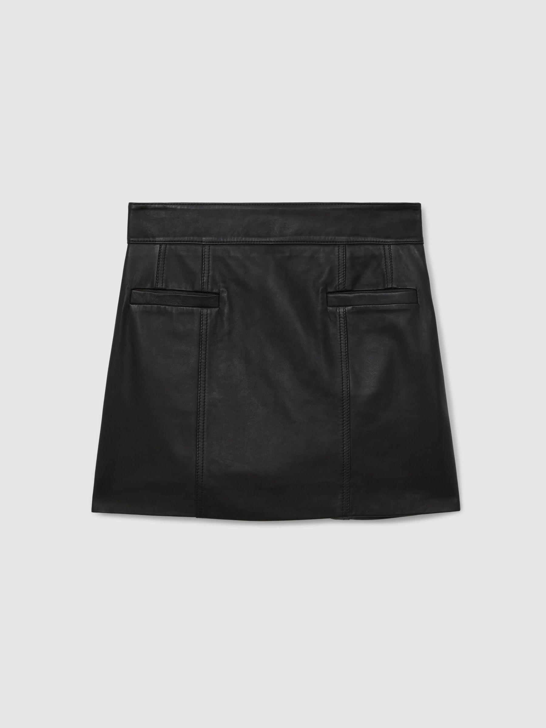 Leather Welt-Pocket Mini Skirt in Black Product Image