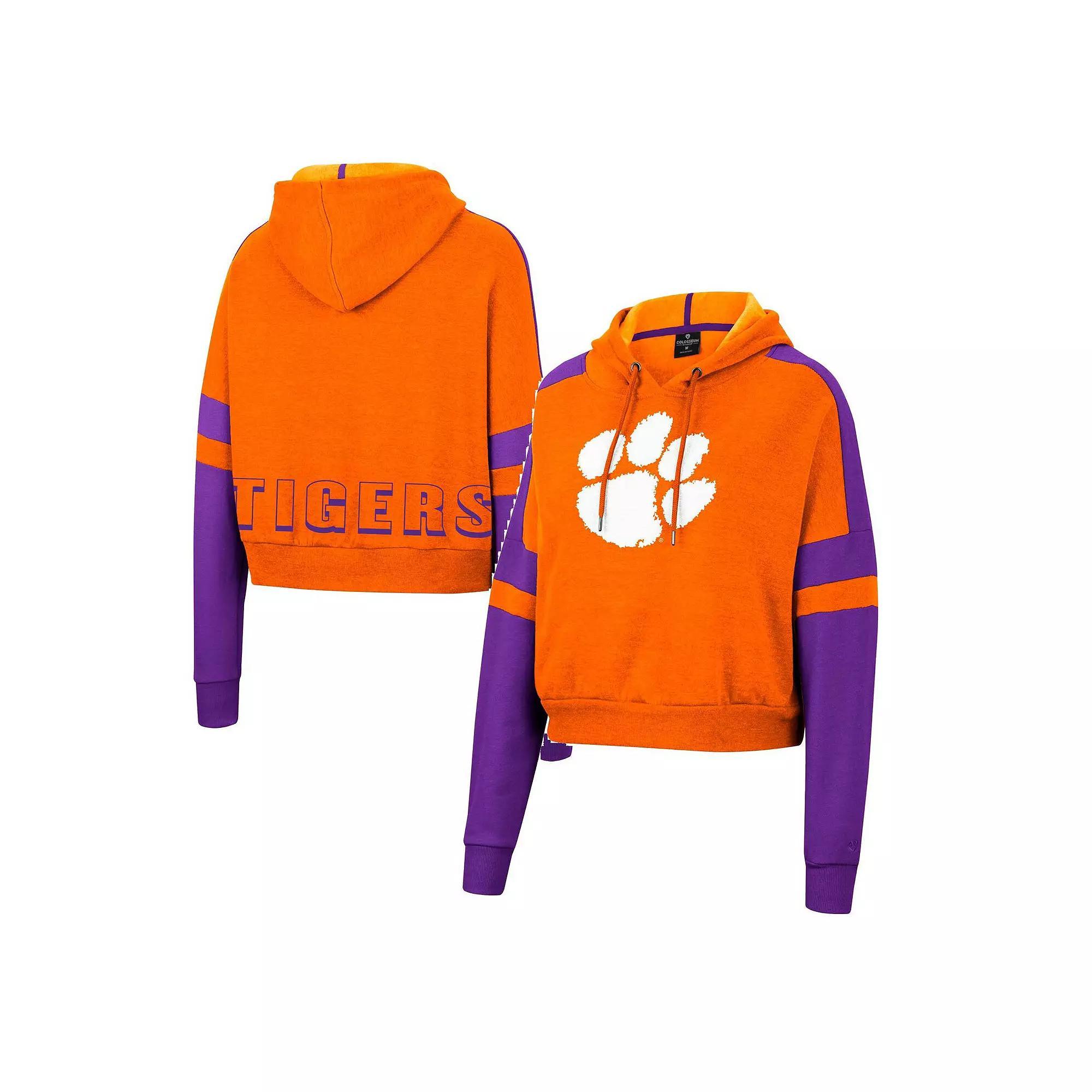 Women's Colosseum Orange Clemson Tigers Throwback Stripe Arch Logo Cropped Pullover Hoodie, Size: 2XL Product Image