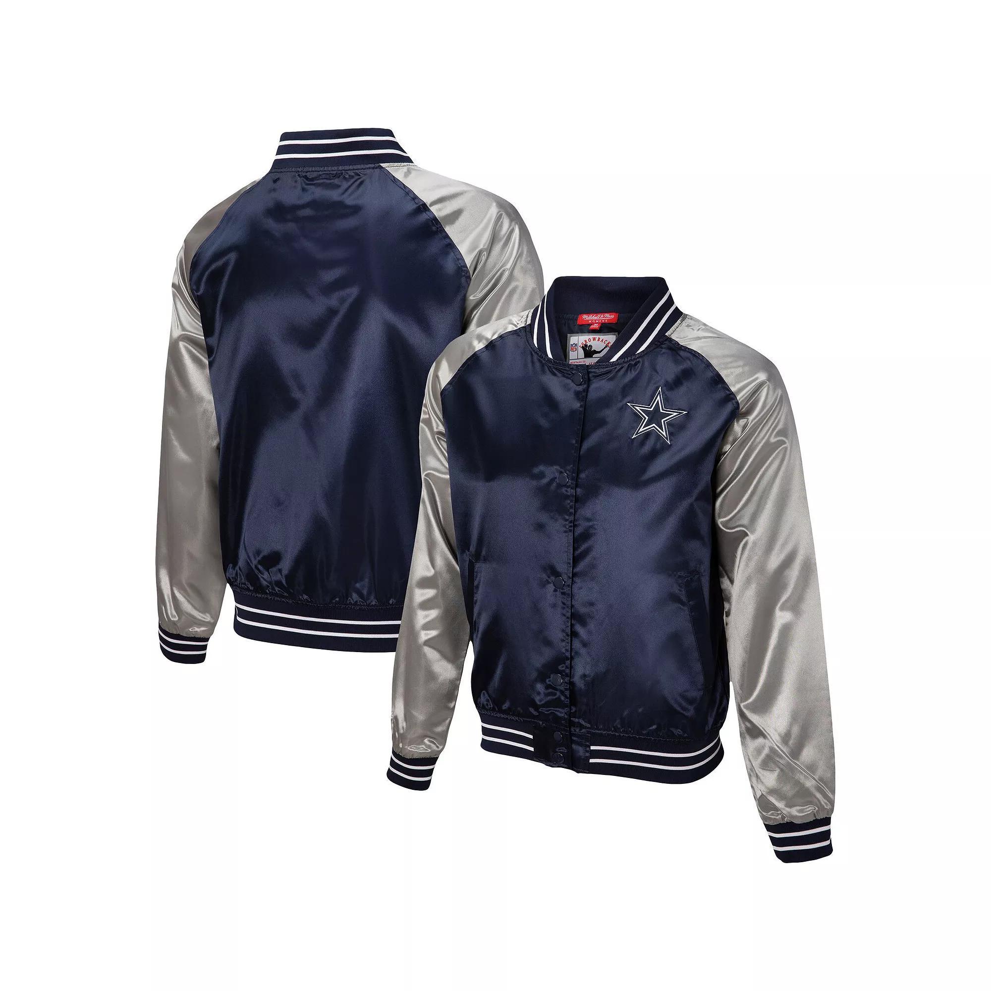 Women's Mitchell & Ness Navy Dallas Cowboys Team 2.0 Satin Raglan Full-Snap Jacket, Size: Small, Blue Product Image