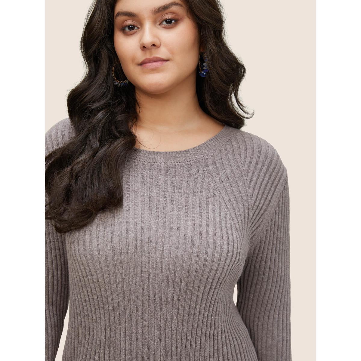 Plus Size Supersoft Essentials Solid Texture Pullover Gray Women Basics Long Sleeve Round Neck Everyday Pullovers BloomChic 30/6X Product Image