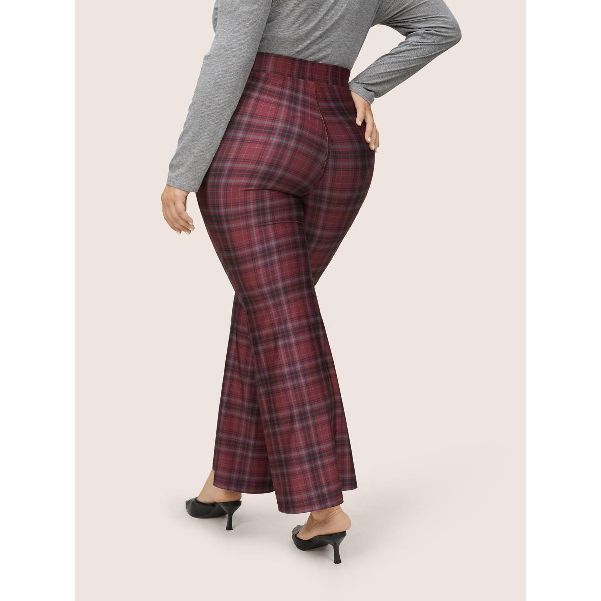 Plus Size Plaid Pocket Elastic Waist Bootcut Leggings Women Maroon At the Office High stretch Bootcut High Rise Work Leggings BloomChic 10/M Product Image