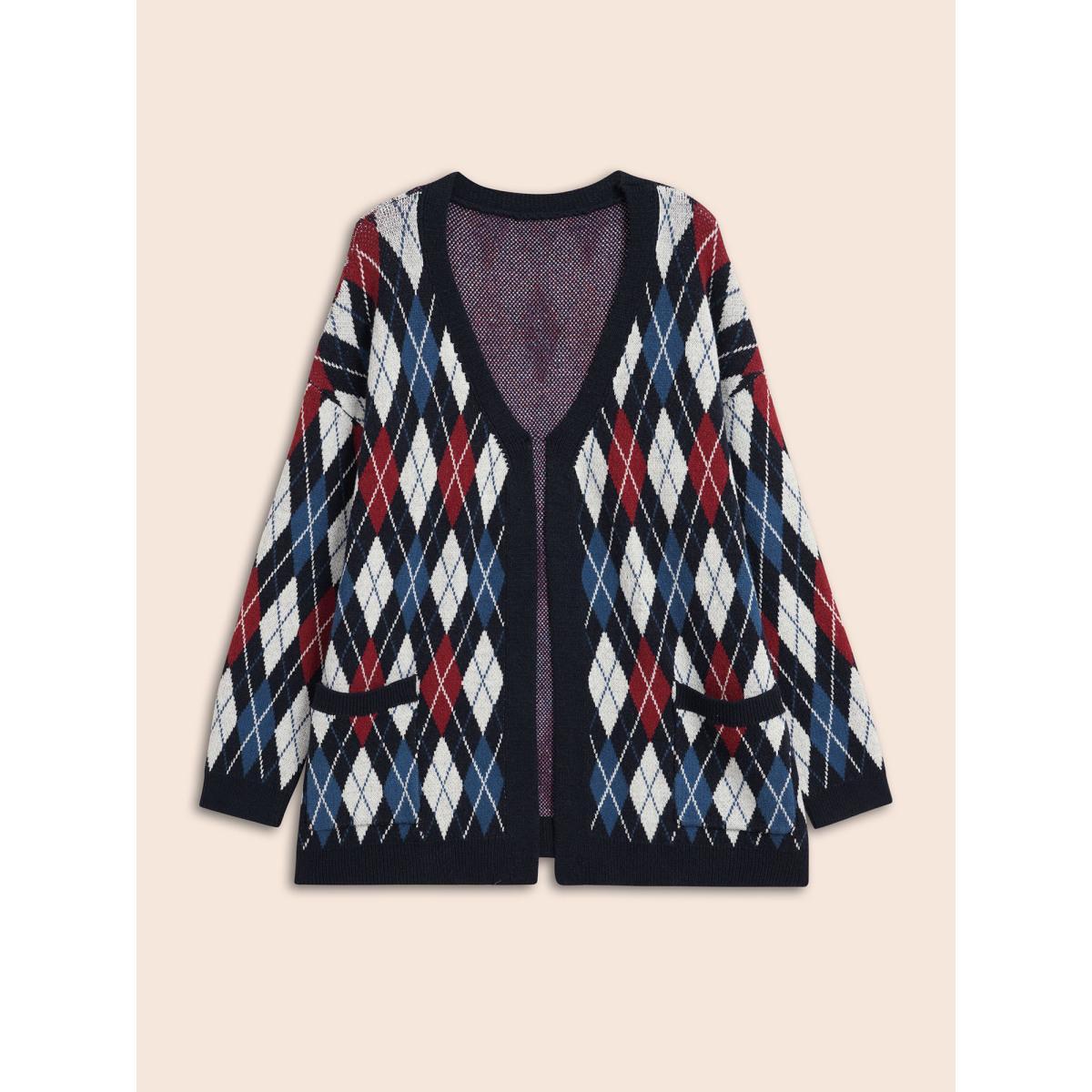 Plus Size Plaid Drop Shoulder Pocket Cardigan Midnight Women Casual Loose Long Sleeve Everyday Cardigans BloomChic 18-20/2X Product Image