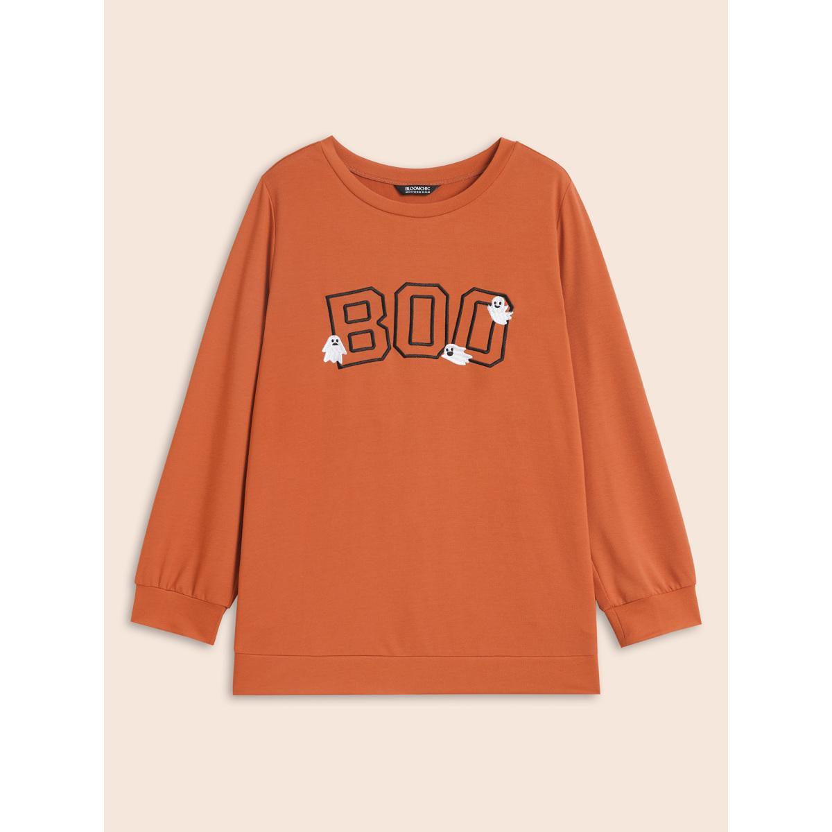 Plus Size BOO Spell Printed Crew Neck Sweatshirt Women Brightorange Casual Embroidered Loose Round Neck Everyday Sweatshirts BloomChic 26/4X Product Image