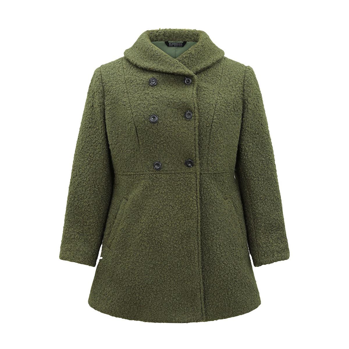 Plus Size Fluffy Asymmetrical Neck Double Breasted Coat Women ArmyGreen Casual Lined Ladies Dailywear Winter Coats BloomChic 14-16/1X Product Image