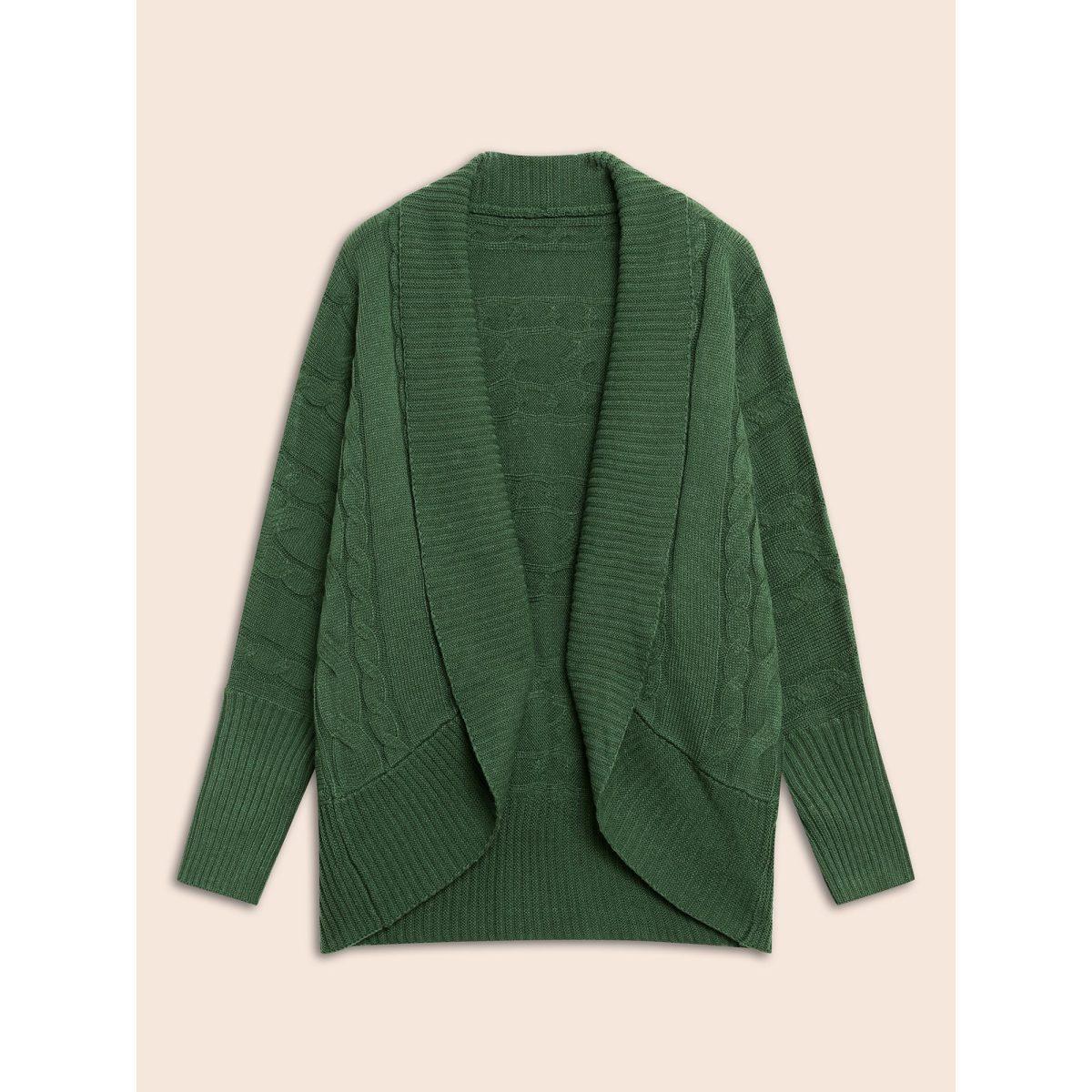 Plus Size Texture Cable Knit Dolman Sleeve Cardigan DarkGreen Women Casual Loose Long Sleeve Everyday Cardigans BloomChic 30/6X Product Image