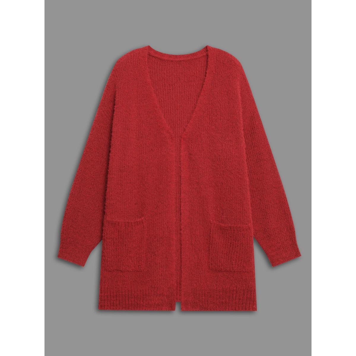 Plus Size Mink-Hair Feel Pockets Open Front Cardigan Scarlet Women Casual Loose Long Sleeve Everyday Cardigans BloomChic 22-24/3X Product Image