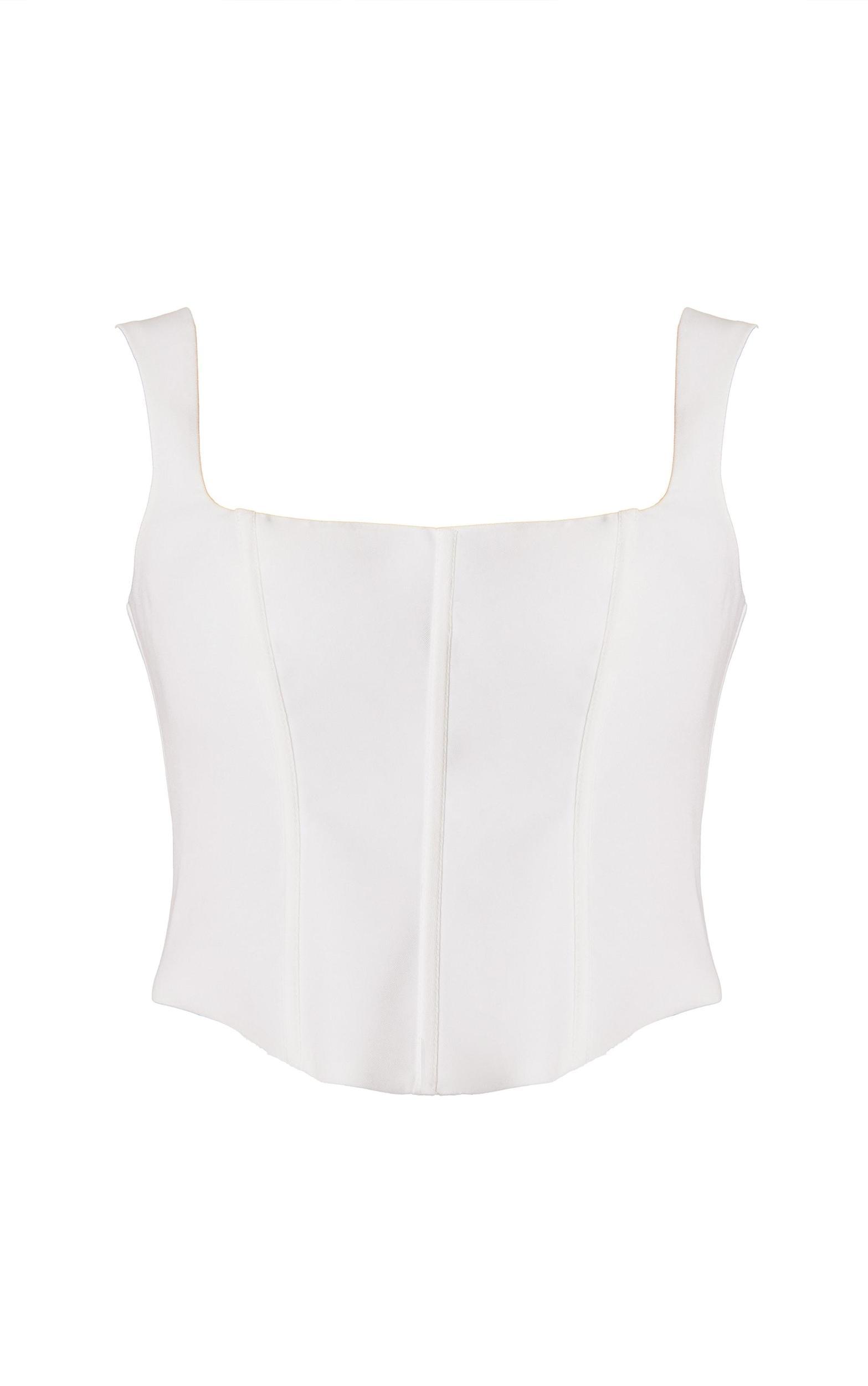 Premium Plus White Woven Square Neck Button Detail Boned Corset Top Product Image