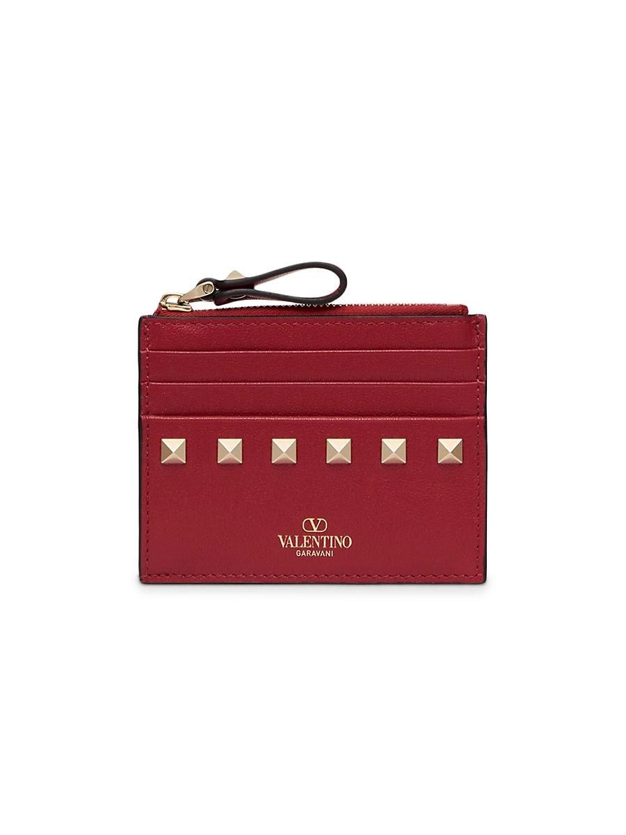 Womens Rockstud Calfskin Cardholder with Zipper Product Image