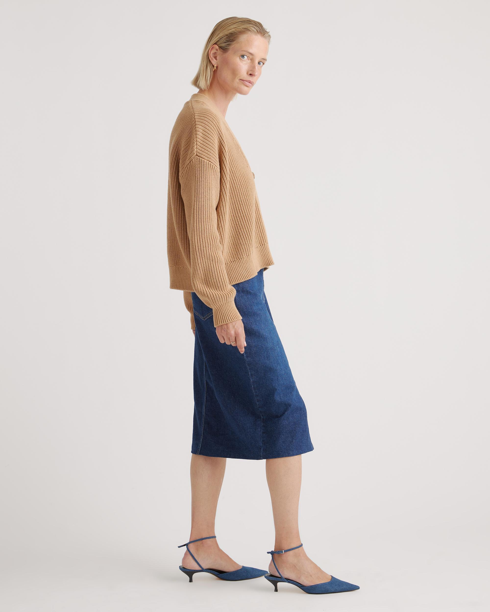 Quince | Women's Fisherman Boxy Cropped Cardigan Sweater Organic Cotton Product Image