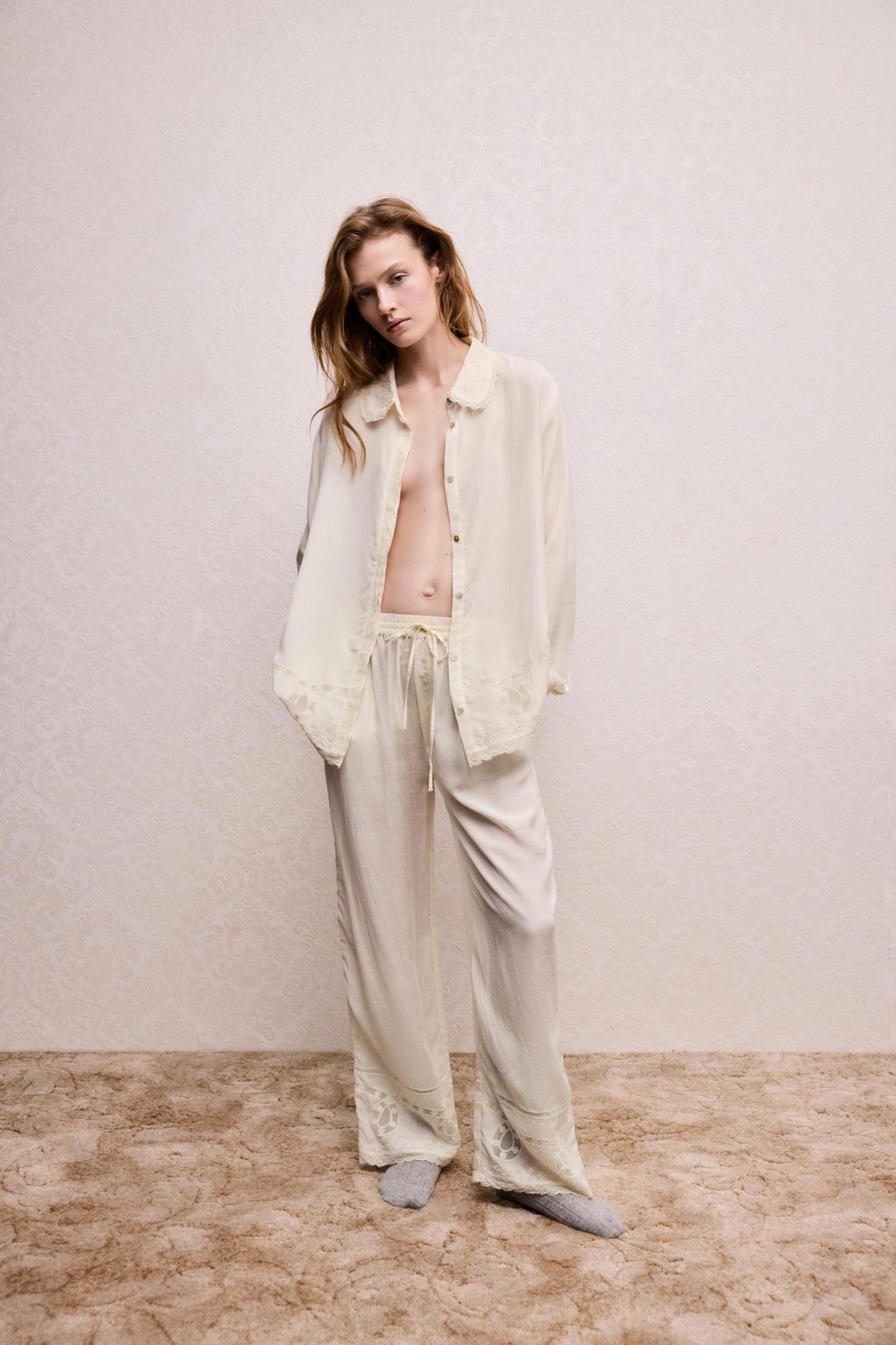 BEADED EMBROIDERED LACE PANTS Product Image