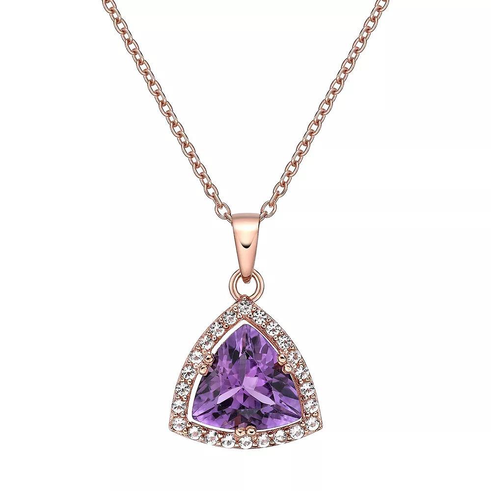 Gemminded 18k Rose Gold Over Sterling Silver White Topaz Accent & Amethyst Pendant Necklace, Women's, Size: 18" Product Image