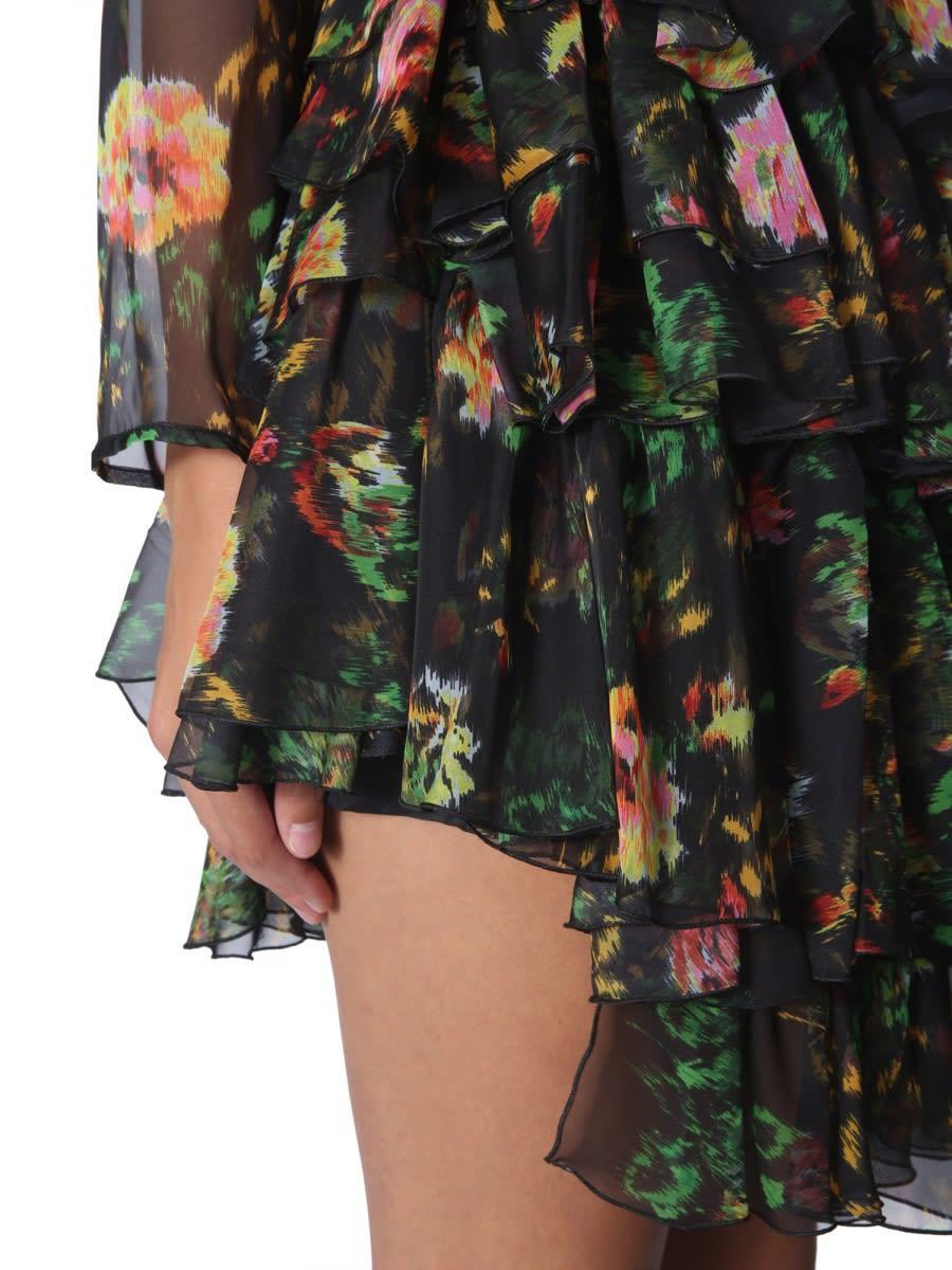 MSGM Floral Print Ruffled Dress In Black Product Image