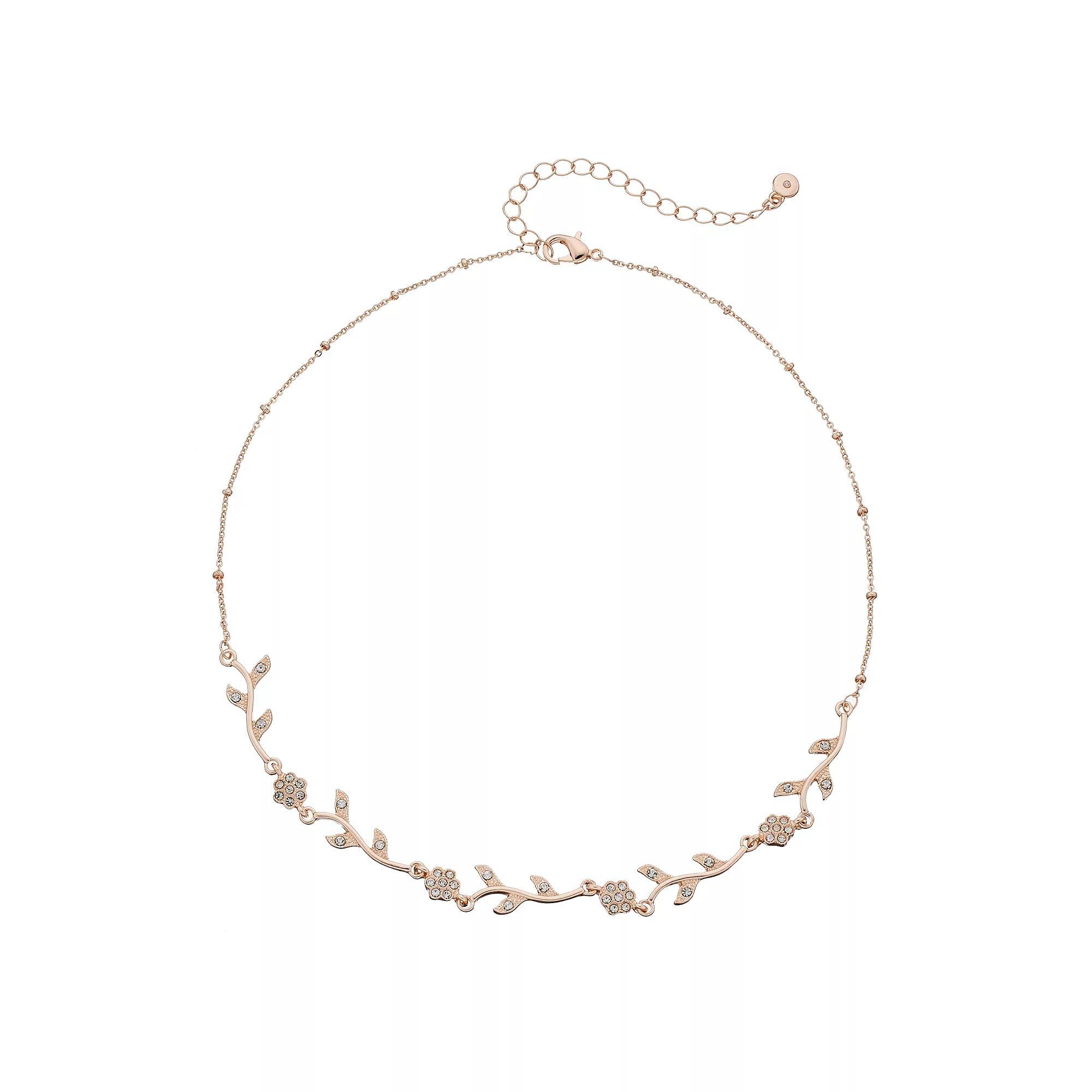 LC Lauren Conrad Simulated Crystal Flower & Vine Necklace, Women's, Rose Gold Tone Product Image