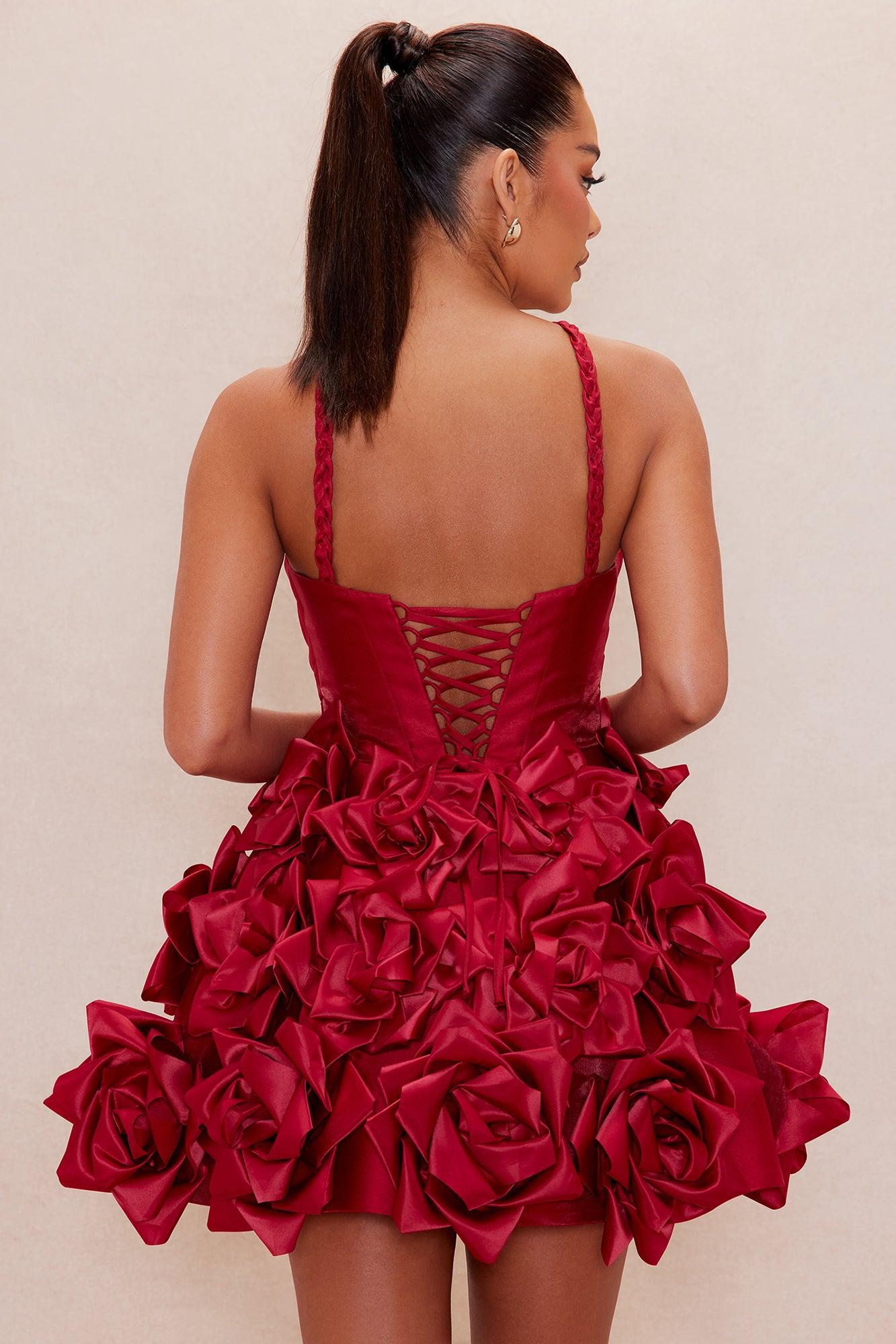 Jasmina Floral Satin Mini Dress - Red Product Image