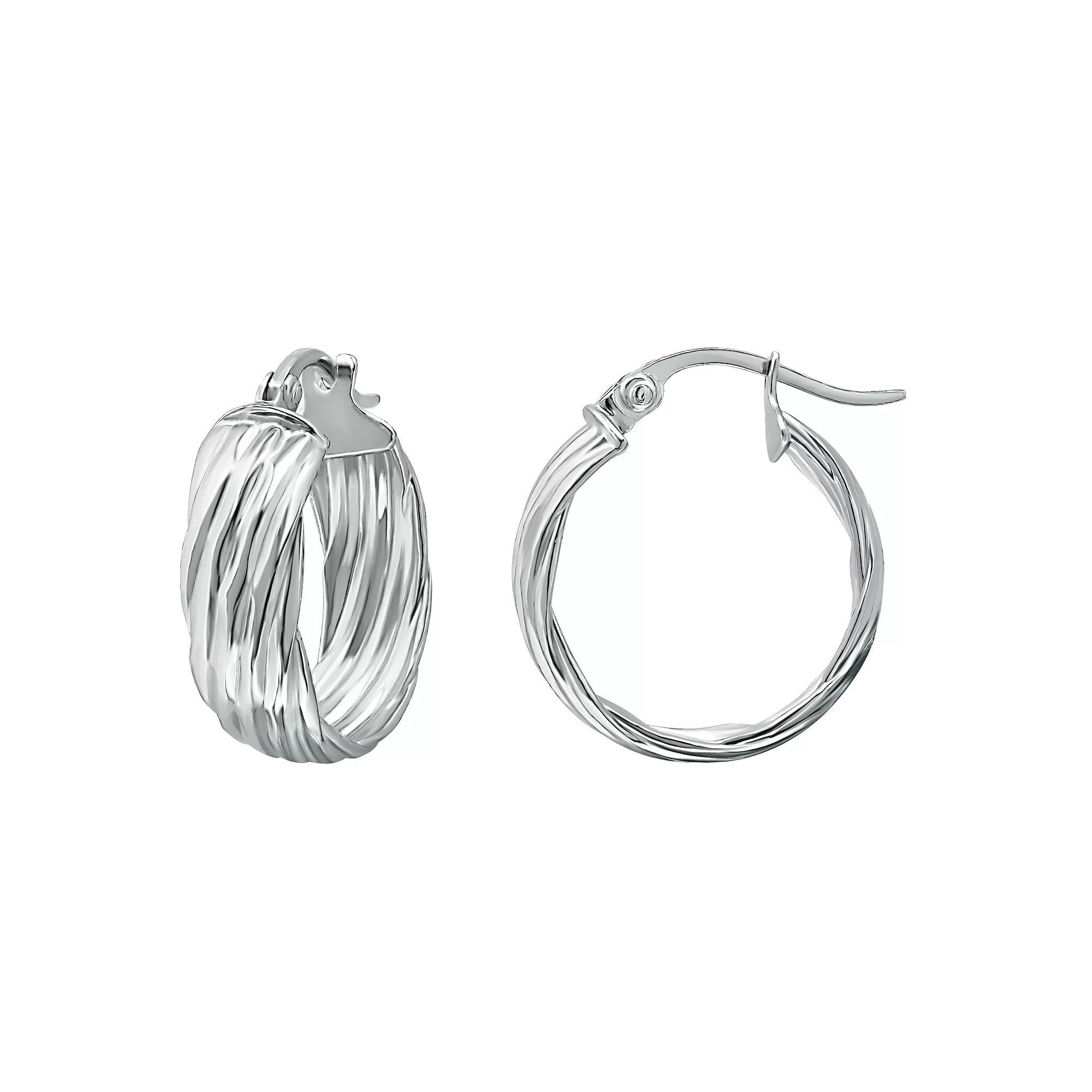 Aleure Precioso Sterling Silver Rib Textured Hoop Earrings, Women's, Size: 15 mm, Silver Tone Product Image